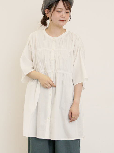 Samansa Mos2「シャーリングチュニック」|シャツ・ブラウス|オフホワイト