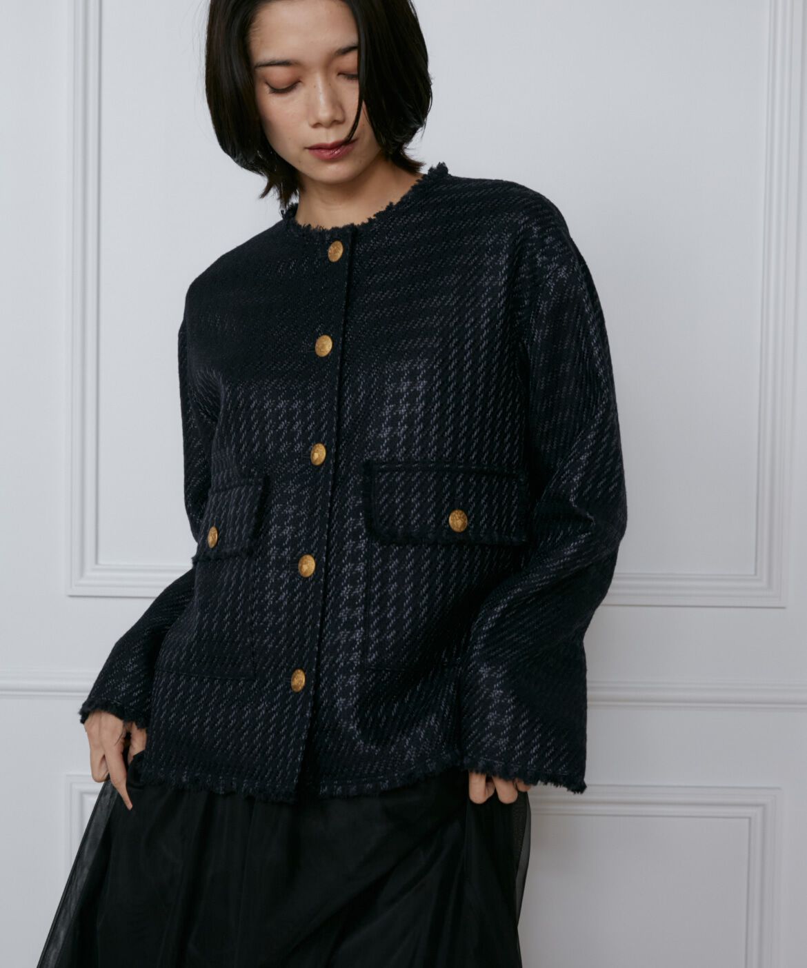 INED「ロービングツイードノーカラージャケット《PONTETORTO》」|ノーカラージャケット|