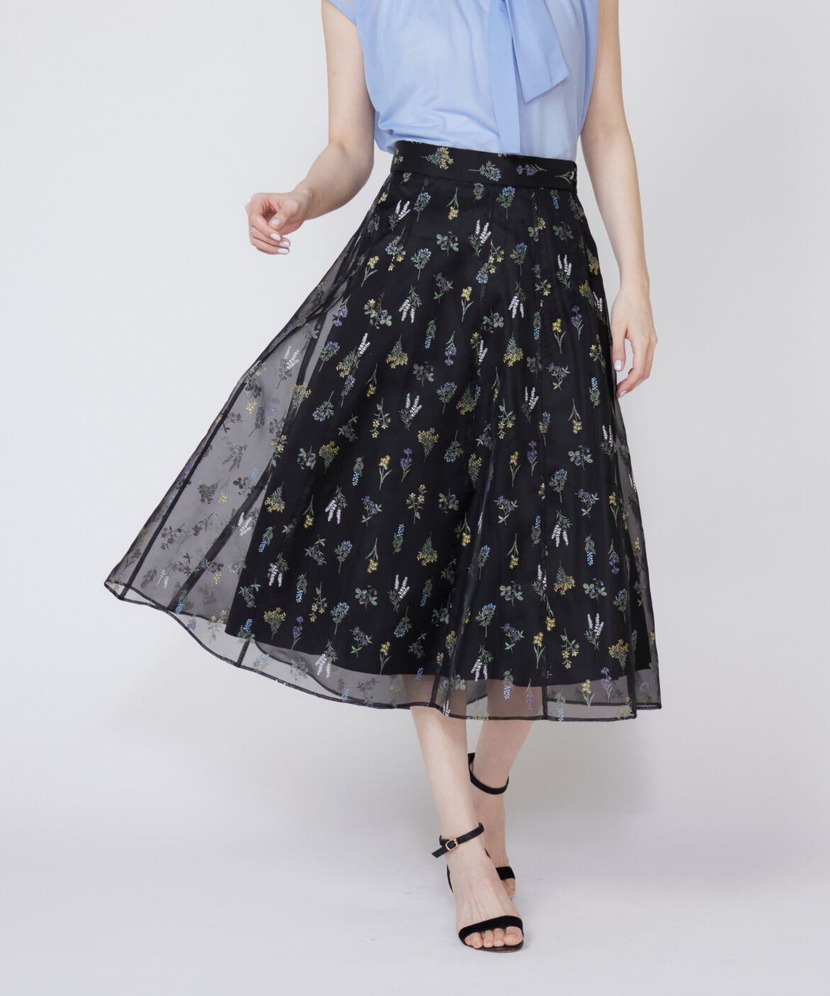 Maglie le cassetto「3Dフラワープリントスカート」|フレア|ブラック