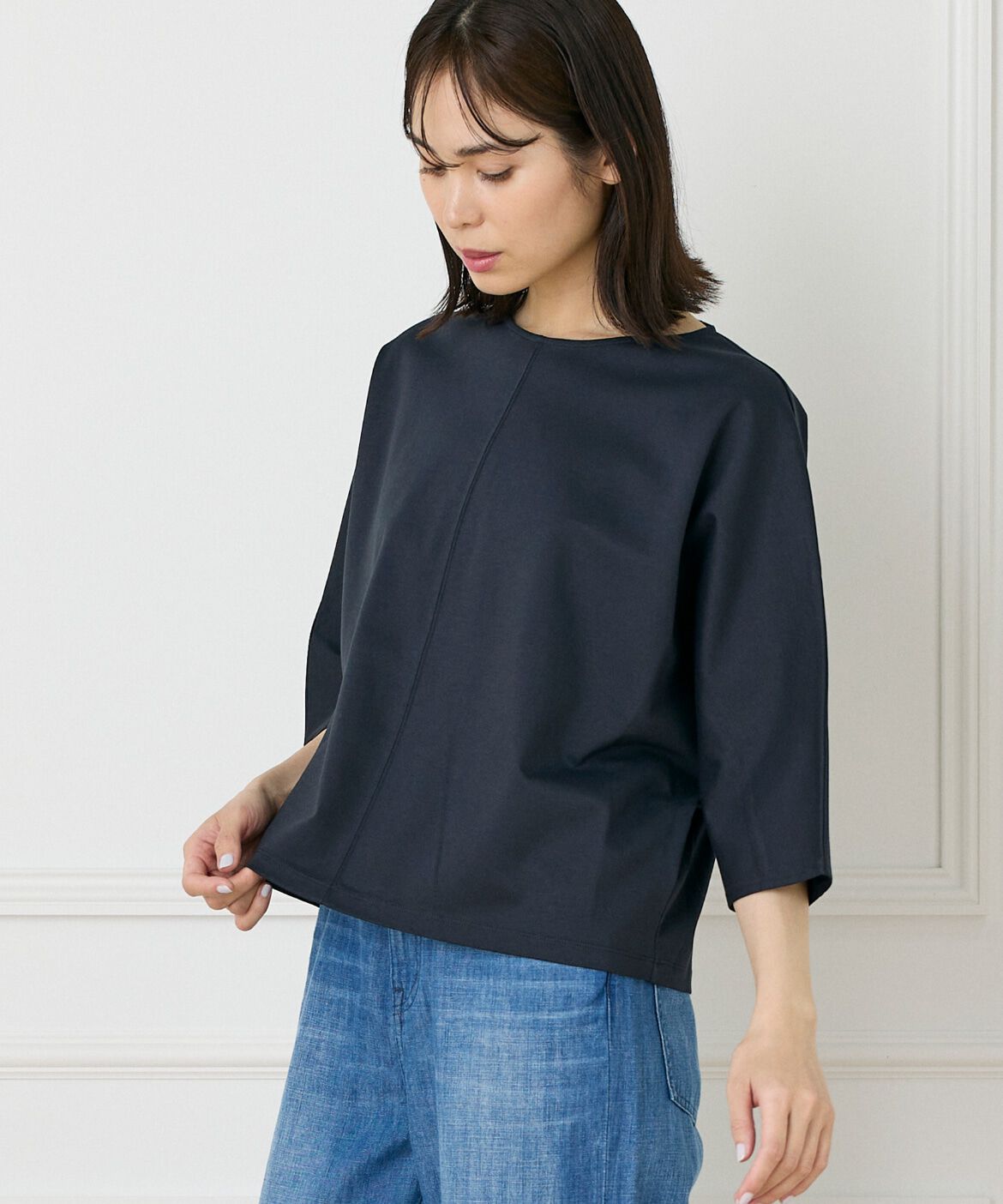 7-IDconcept.「《大きいサイズ》バックジップドルマンプルオーバー」|Tシャツ・カットソー|ダークネイビ 8