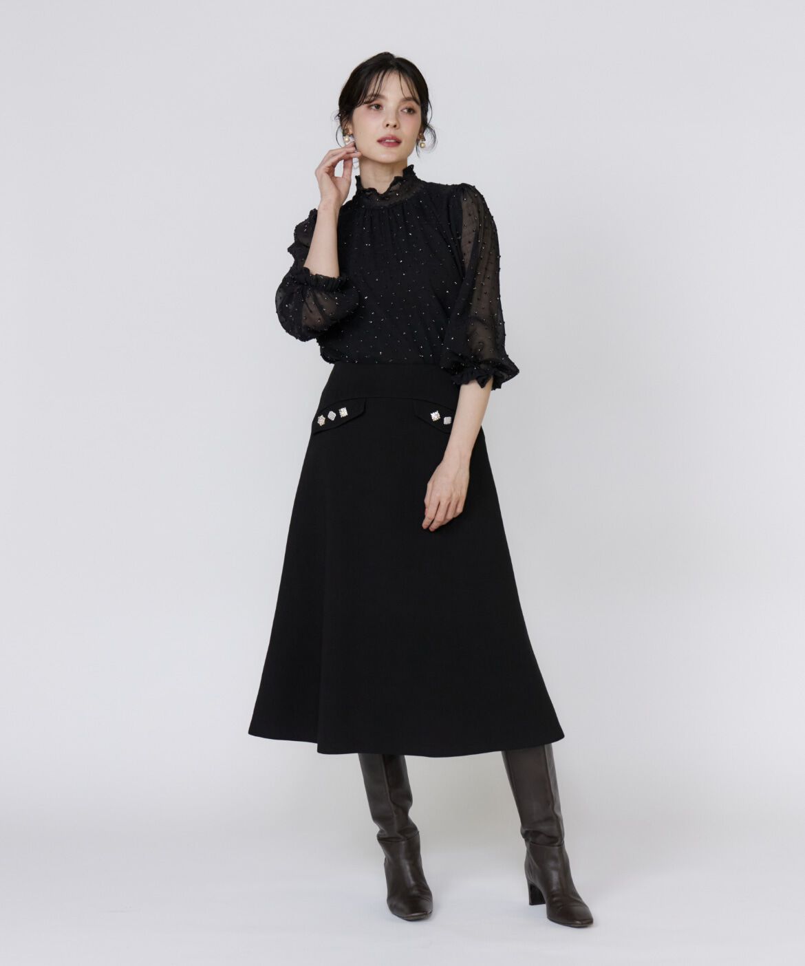 Maglie le cassetto「《美人百花9月号掲載》《M Maglie le cassetto》ﾄﾞｯﾄﾗﾒ楊柳ｼﾞｬｶﾞｰ 」|シャツ・ブラウス|