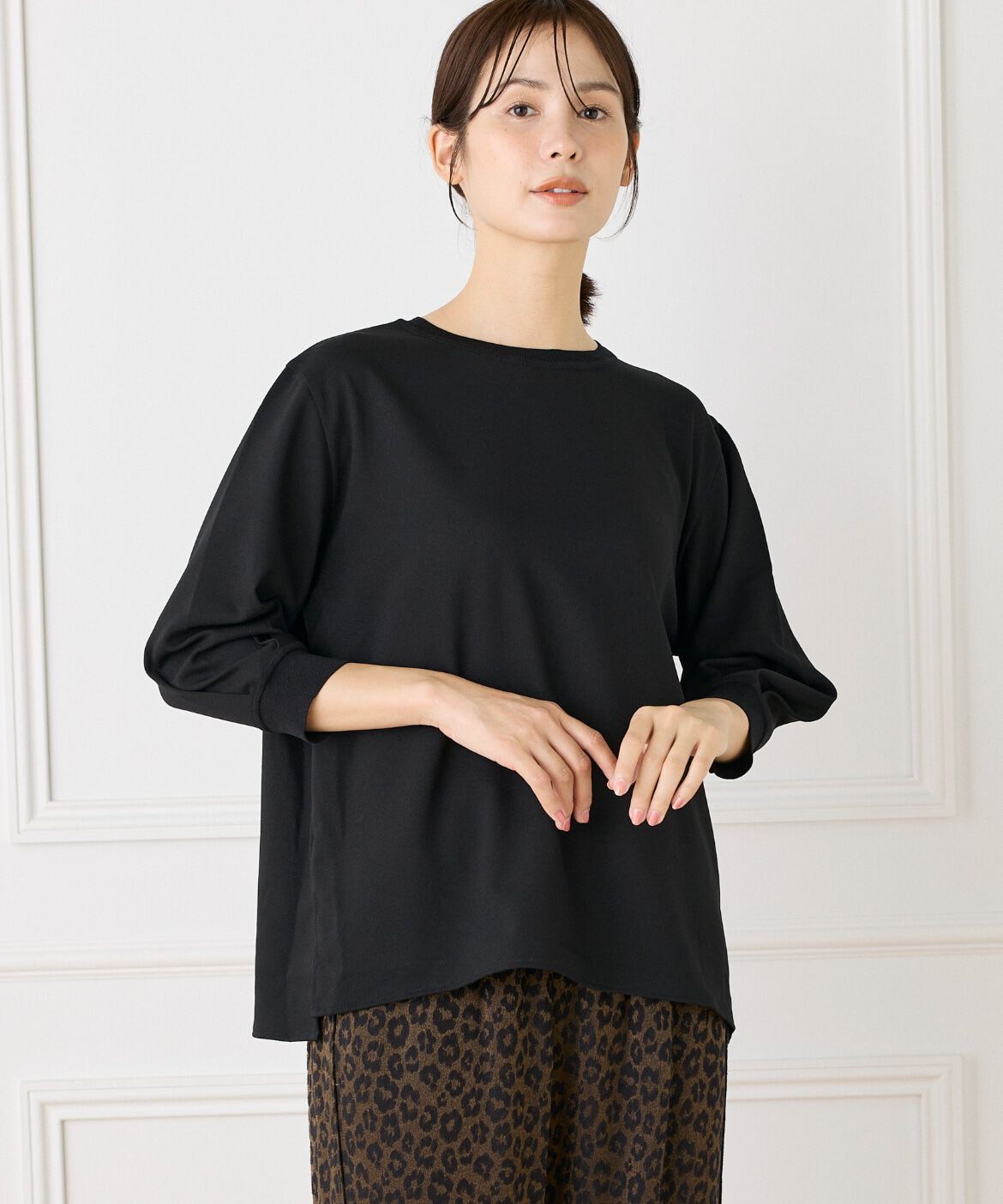 Le Souk「《大きいサイズ》異素材リブ 七分袖プルオーバー」|Tシャツ・カットソー|