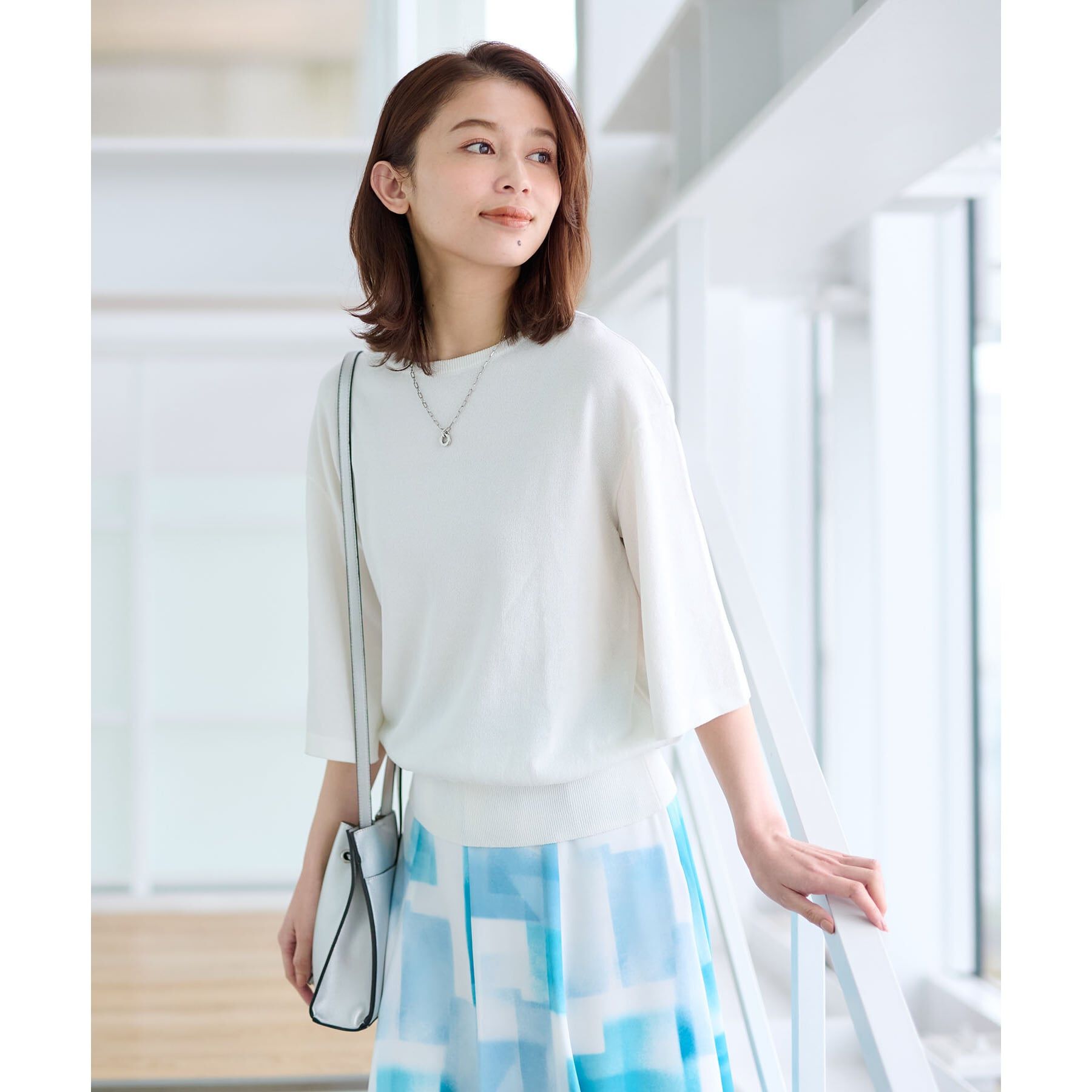 UNTITLED「【春夏ニット／薄手／６色展開】ペーパーエステル 袖スリットニット」|ニット・セーター|