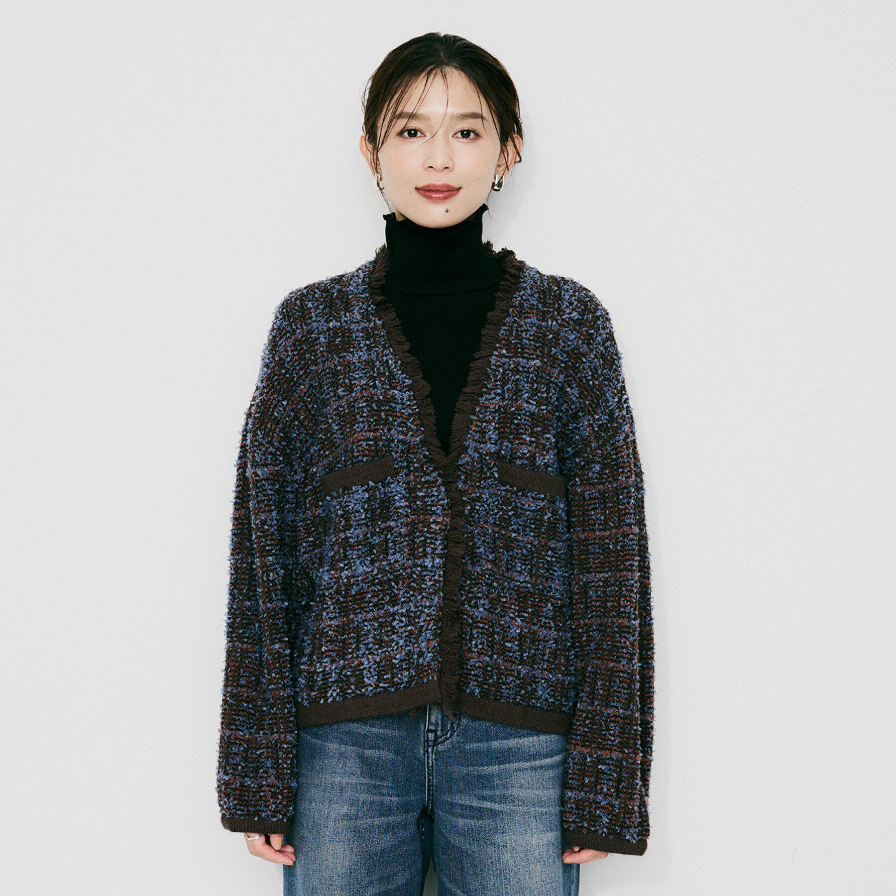 UNTITLED「【Audrey and John Wad】Vネックツイード柄ニットカーディガン」|カーディガン|