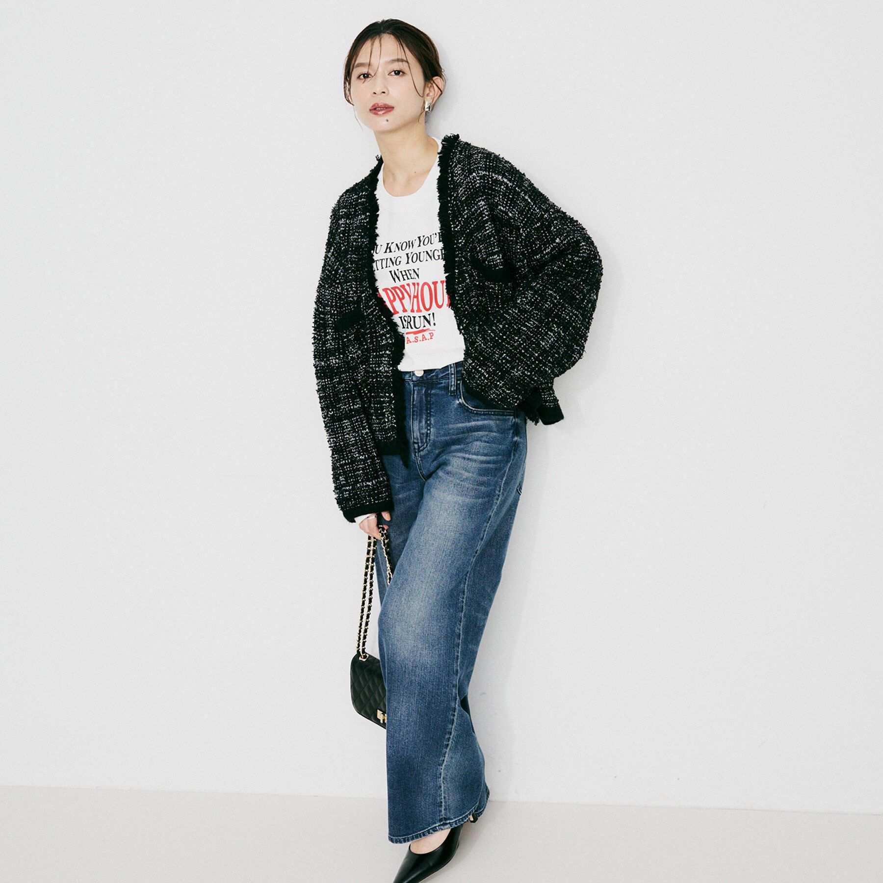 UNTITLED「【Audrey and John Wad】Vネックツイード柄ニットカーディガン」|カーディガン|