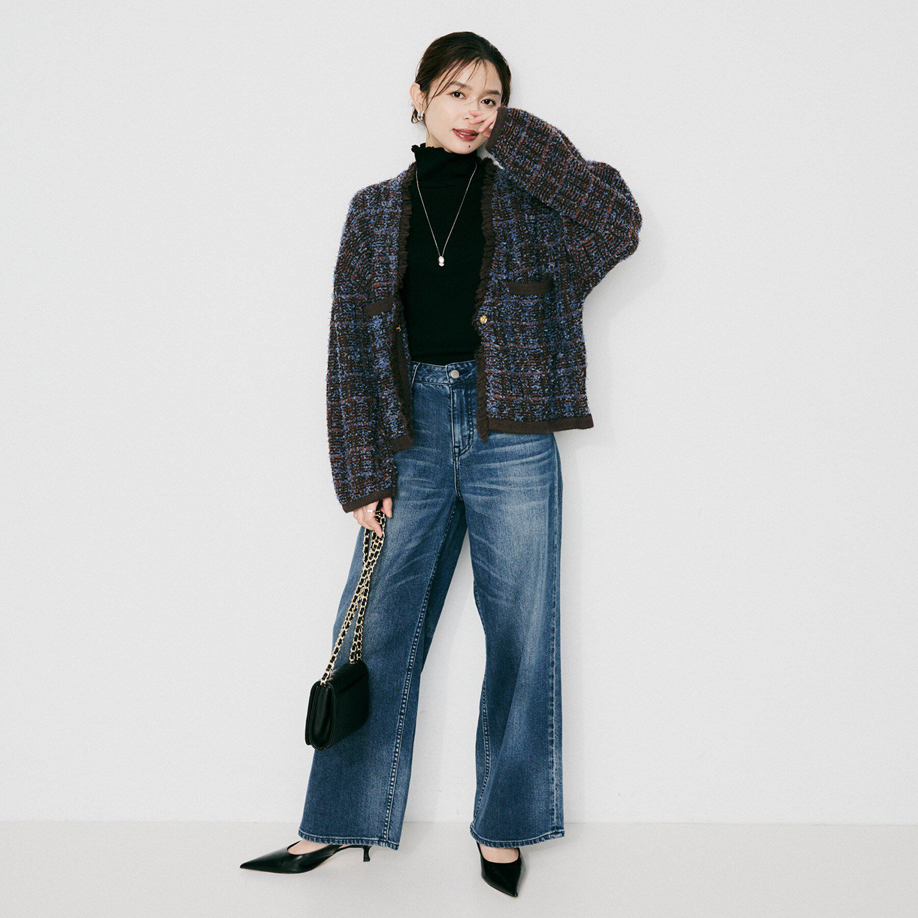 UNTITLED「【Audrey and John Wad】Vネックツイード柄ニットカーディガン」|カーディガン|