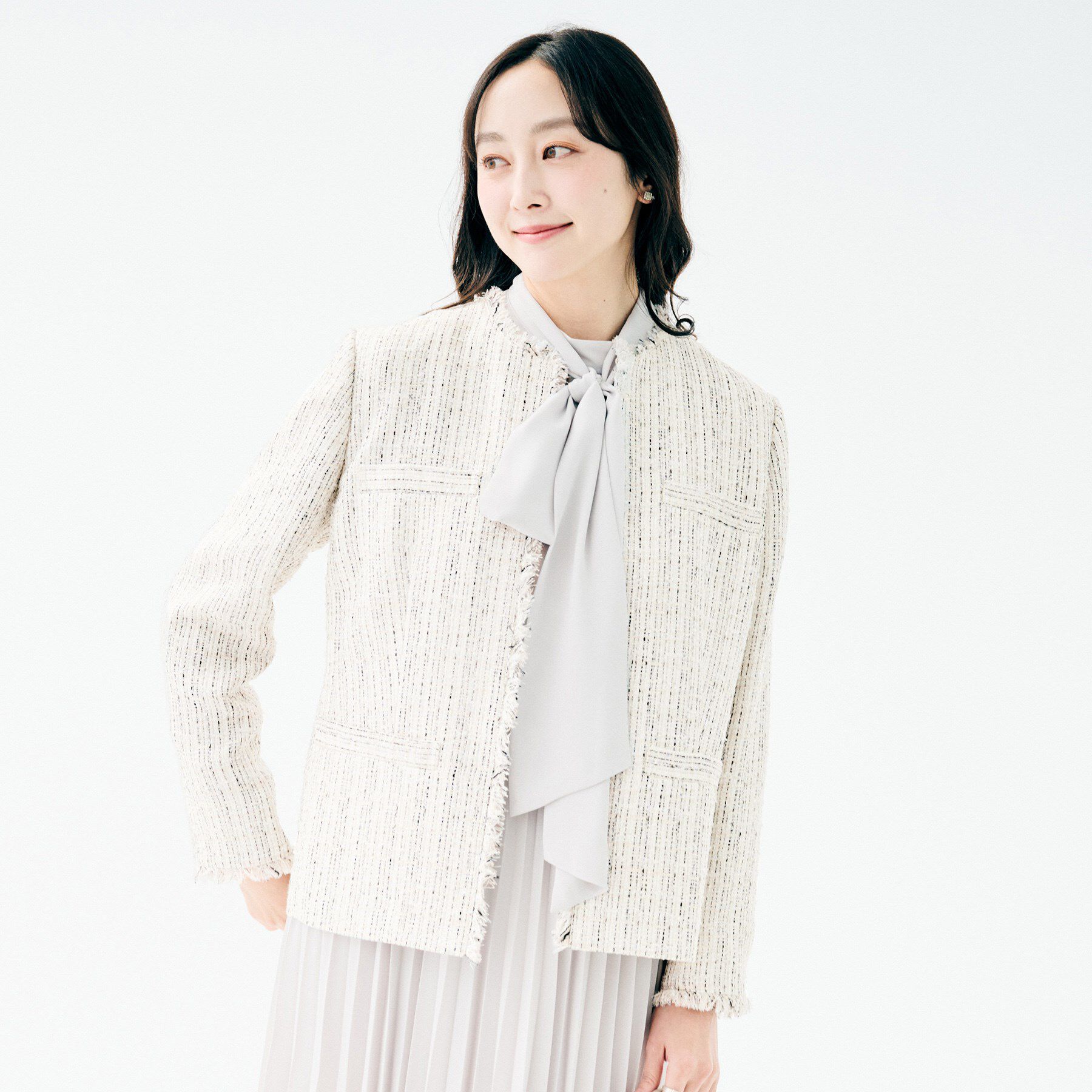 UNTITLED「ファンシーツイード ジャケット」|ノーカラージャケット|