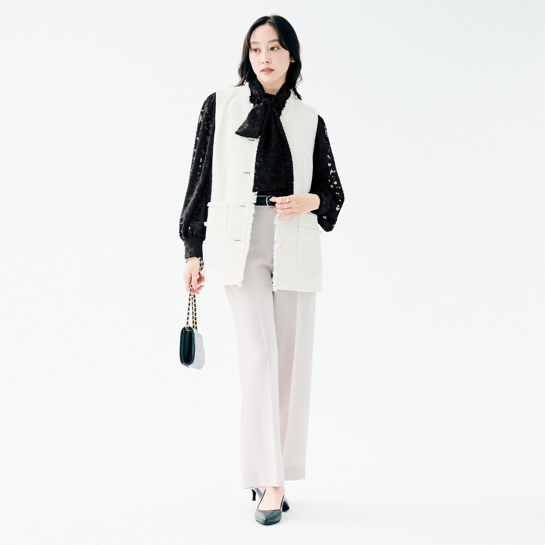 UNTITLED「カットジャカード ボウタイブラウス」|シャツ・ブラウス|