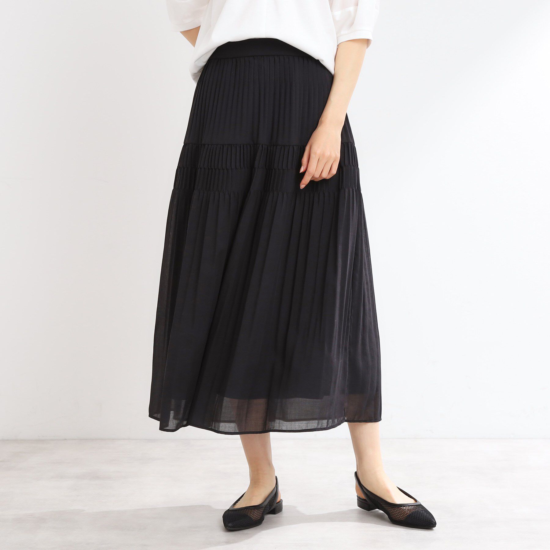 Reflect「【マシンウォッシュ可】プリーツティアードスカート」|スカート|ブラック(019)