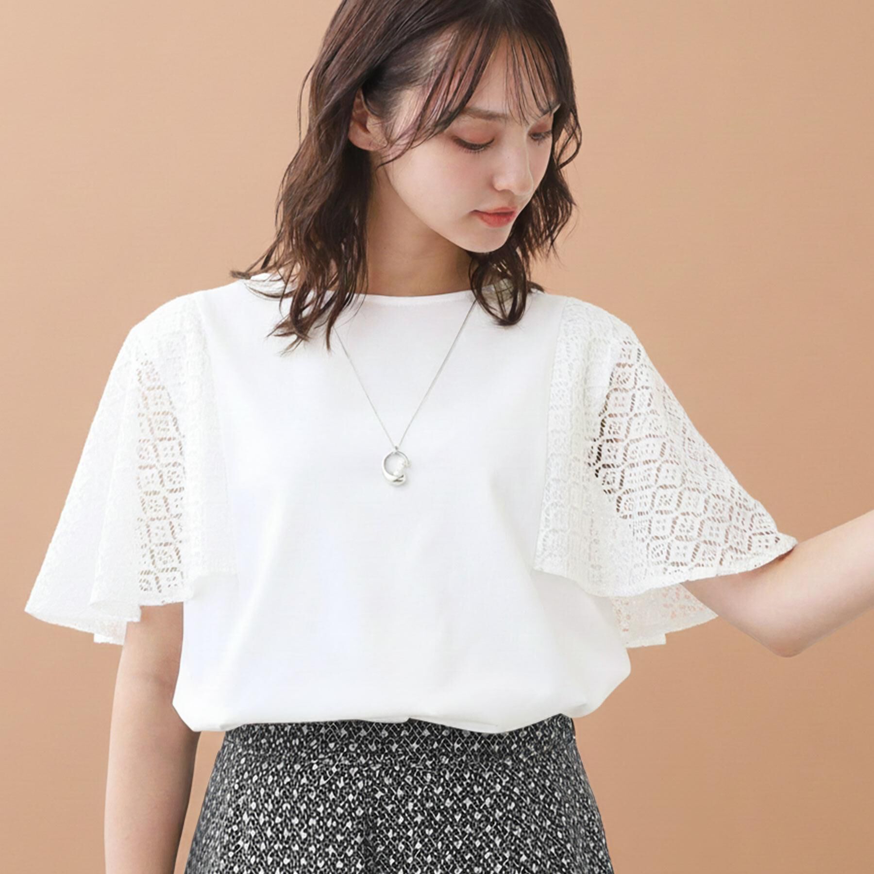 Reflect「幾何レーススリーブプルオーバージャージ」|Tシャツ・カットソー|オフホワイト(003