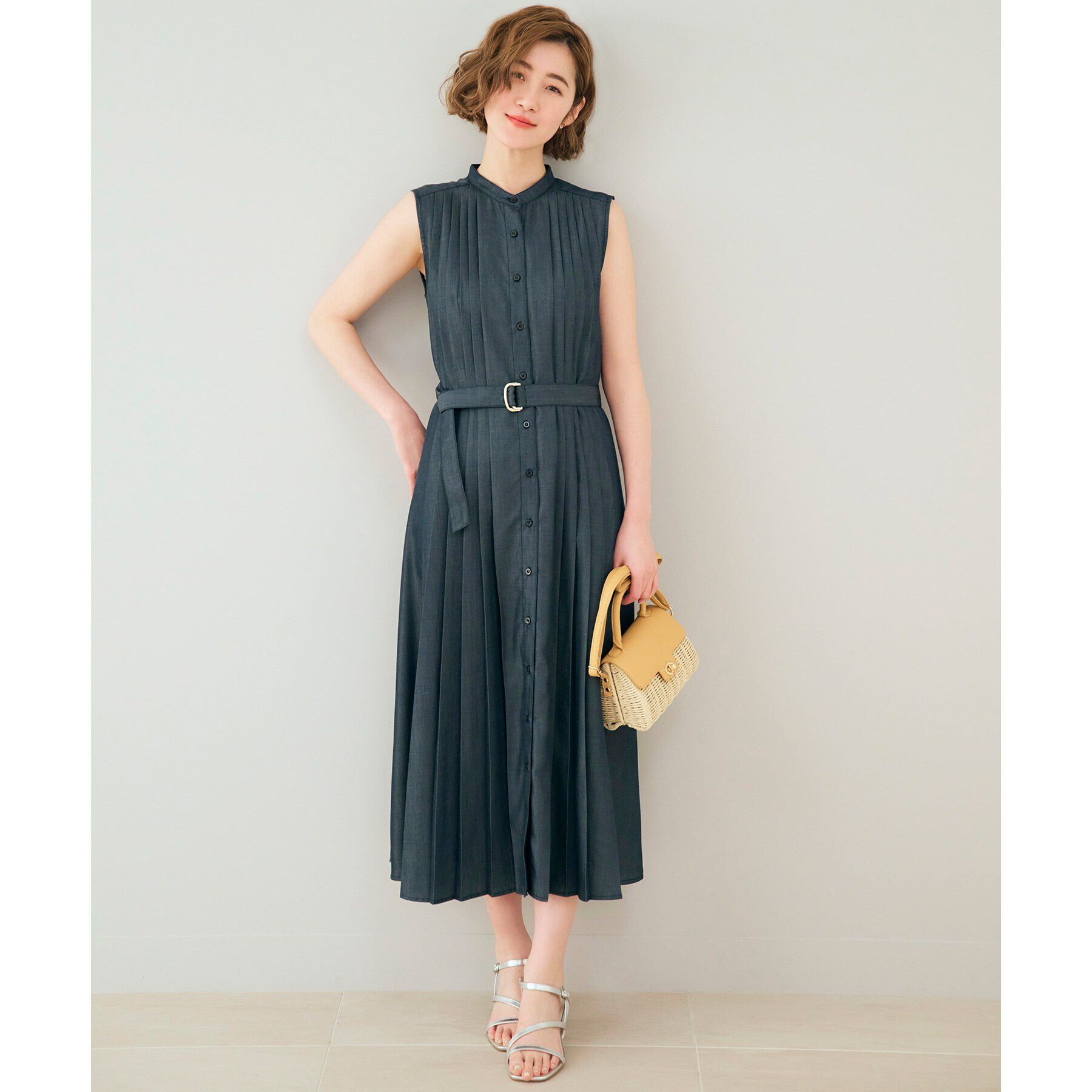 grove「シャンブレープリーツワンピース」|ワンピース|ネイビー(094)