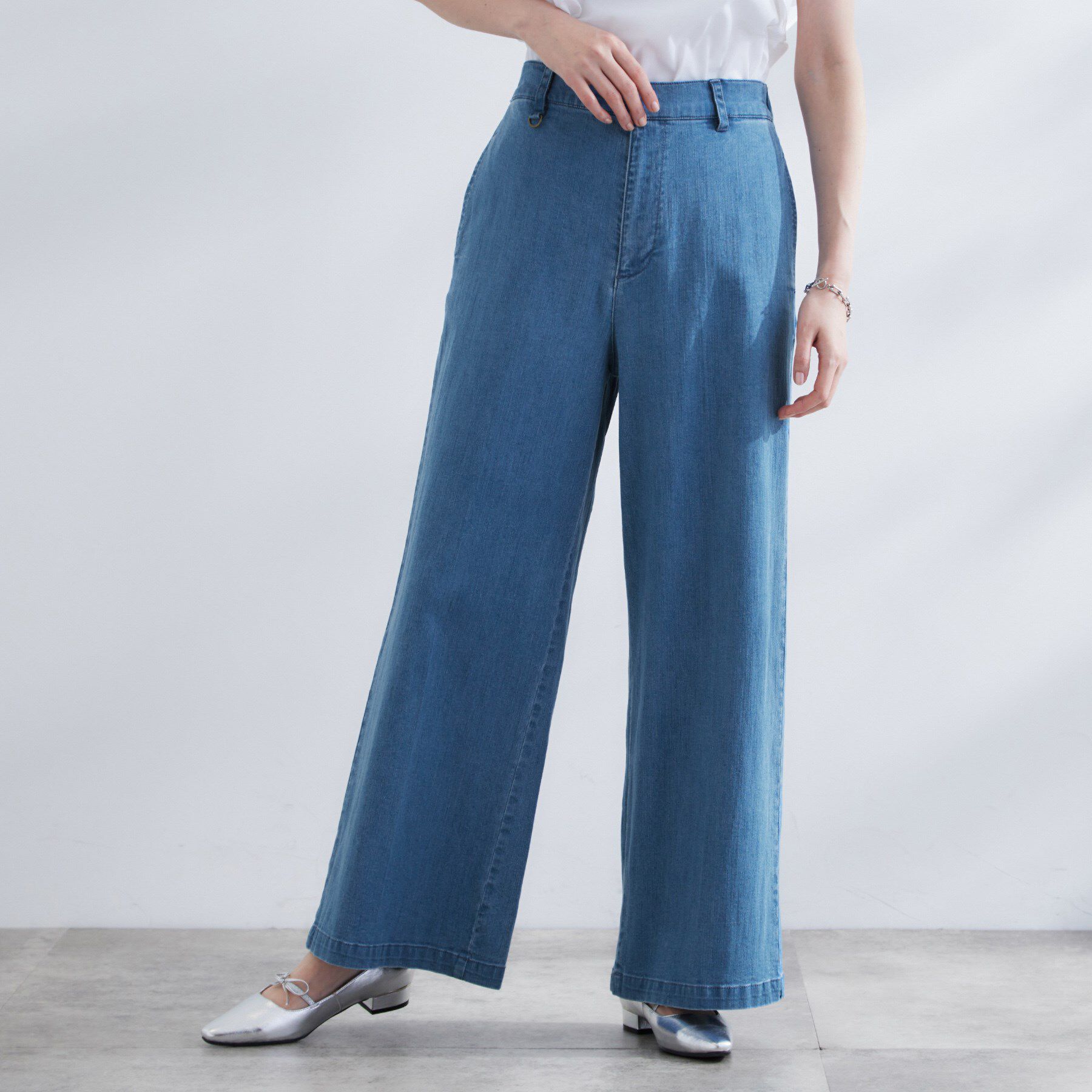 grove「【冷感】ストレッチデニムワイドパンツ」|デニム|