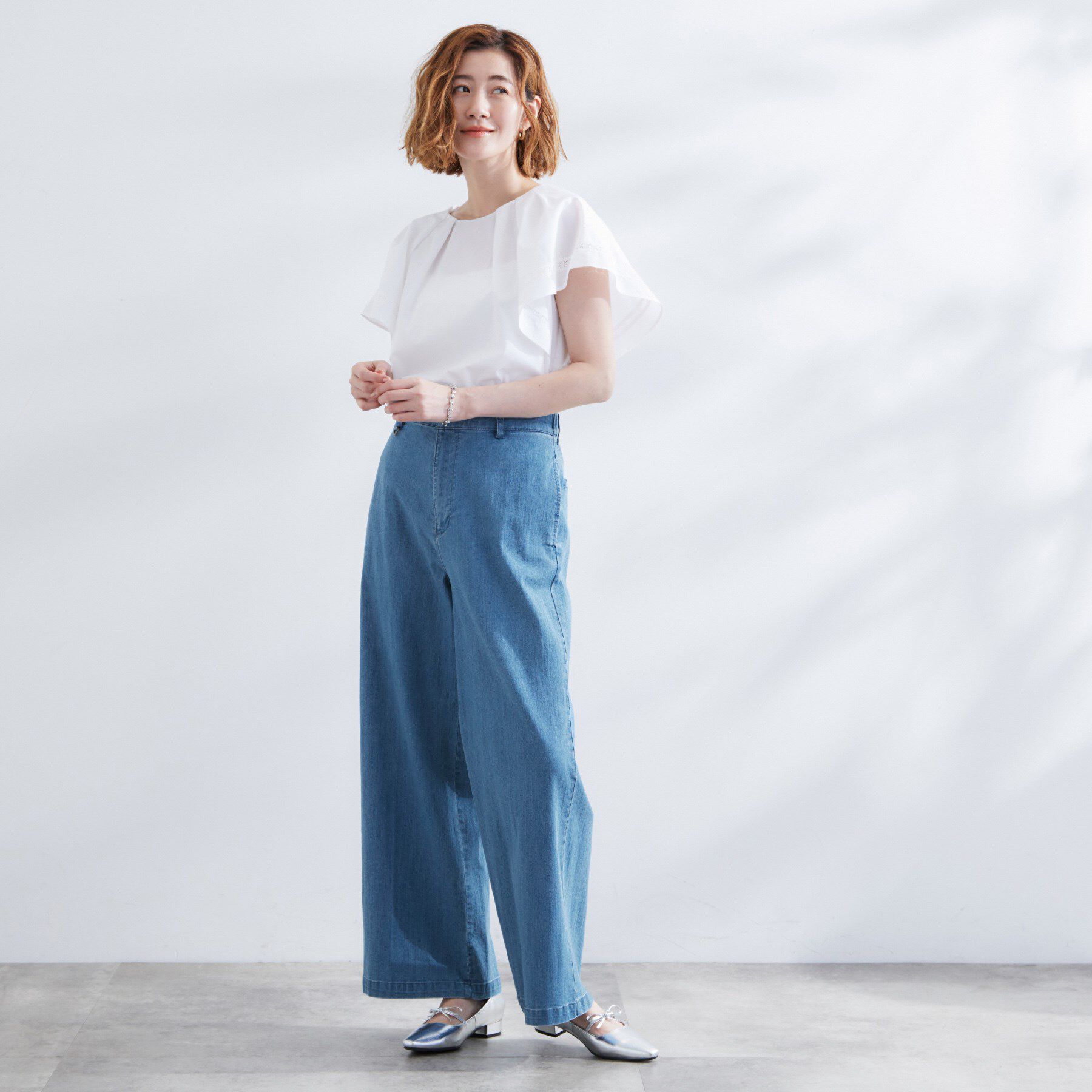 grove「【冷感】ストレッチデニムワイドパンツ」|デニム|