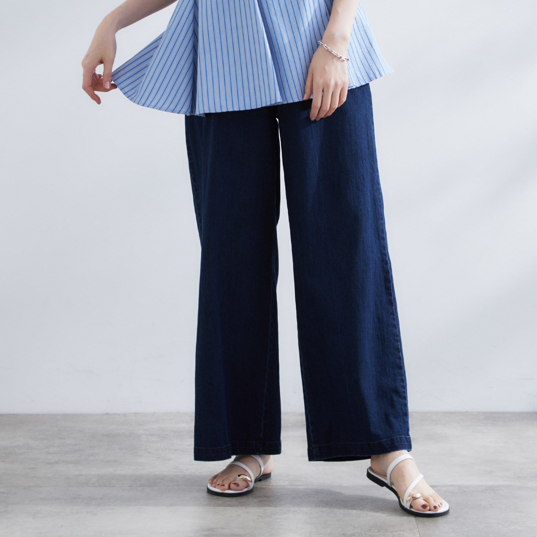 grove「【冷感】ストレッチデニムワイドパンツ」|デニム|