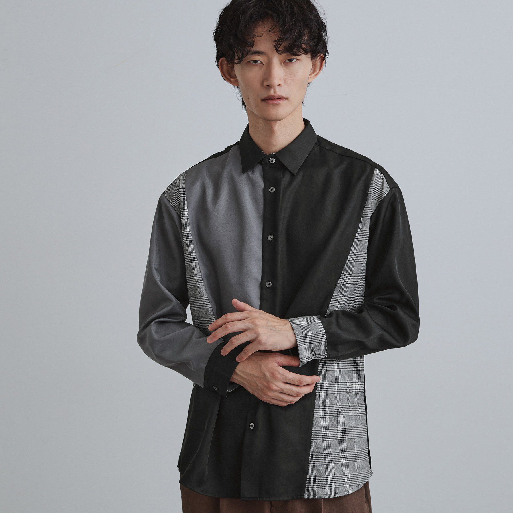 tk.TAKEO KIKUCHI「グレンチェック切替シャツ」|シャツ・ブラウス|ブラック(019)