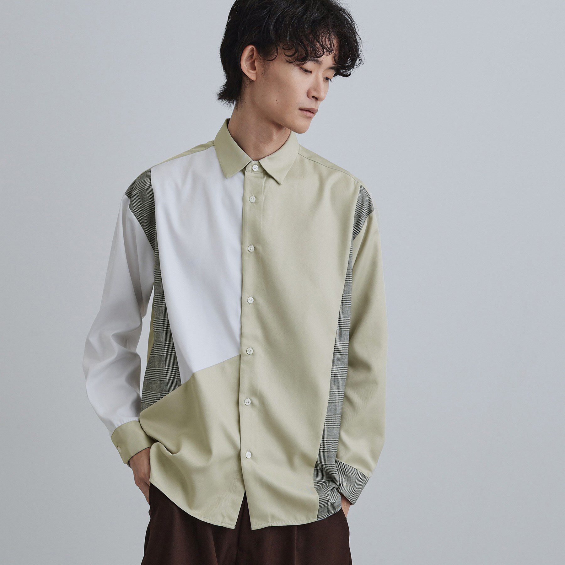 tk.TAKEO KIKUCHI「グレンチェック切替シャツ」|シャツ・ブラウス|ベージュ(052)