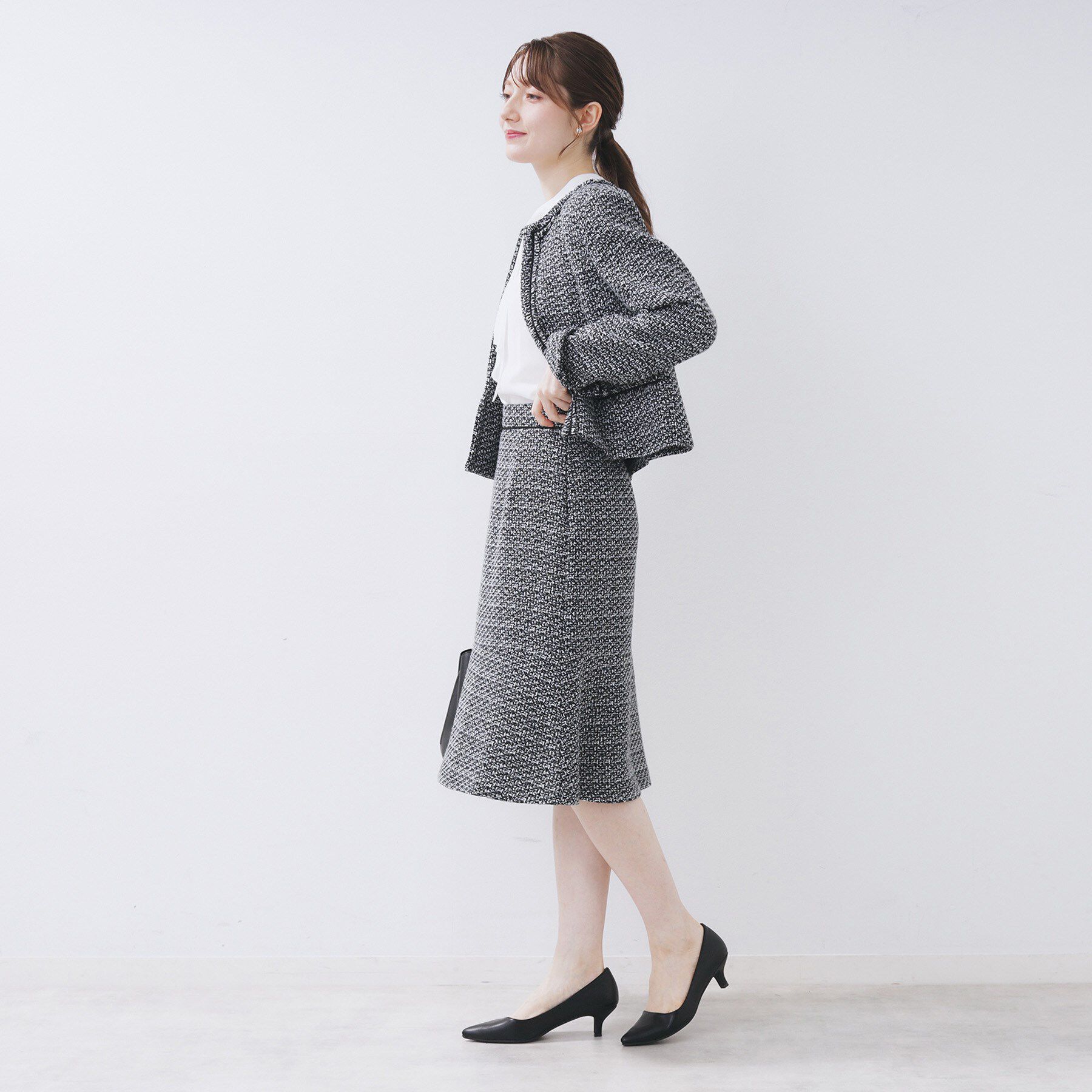 index「≪通勤・セレモニー/セットアップ対応≫ノーカラーツイードジャケット【洗濯機OK】」|ノーカラージャケット|