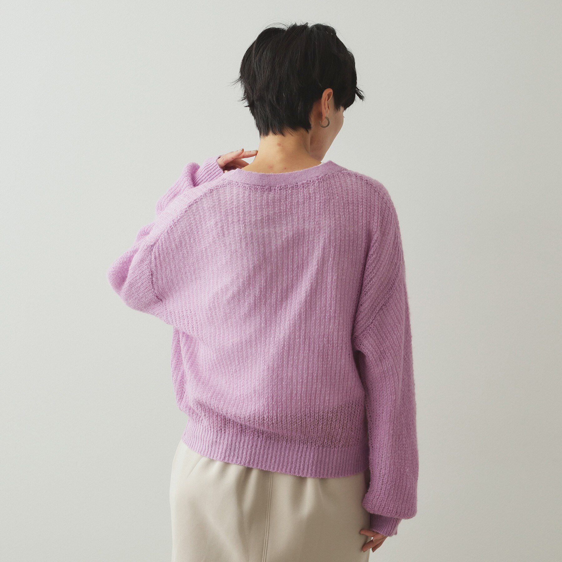 OPAQUE.CLIP「モヘヤ混シアーVネックカーディガン【洗濯機洗い可】」|カーディガン|