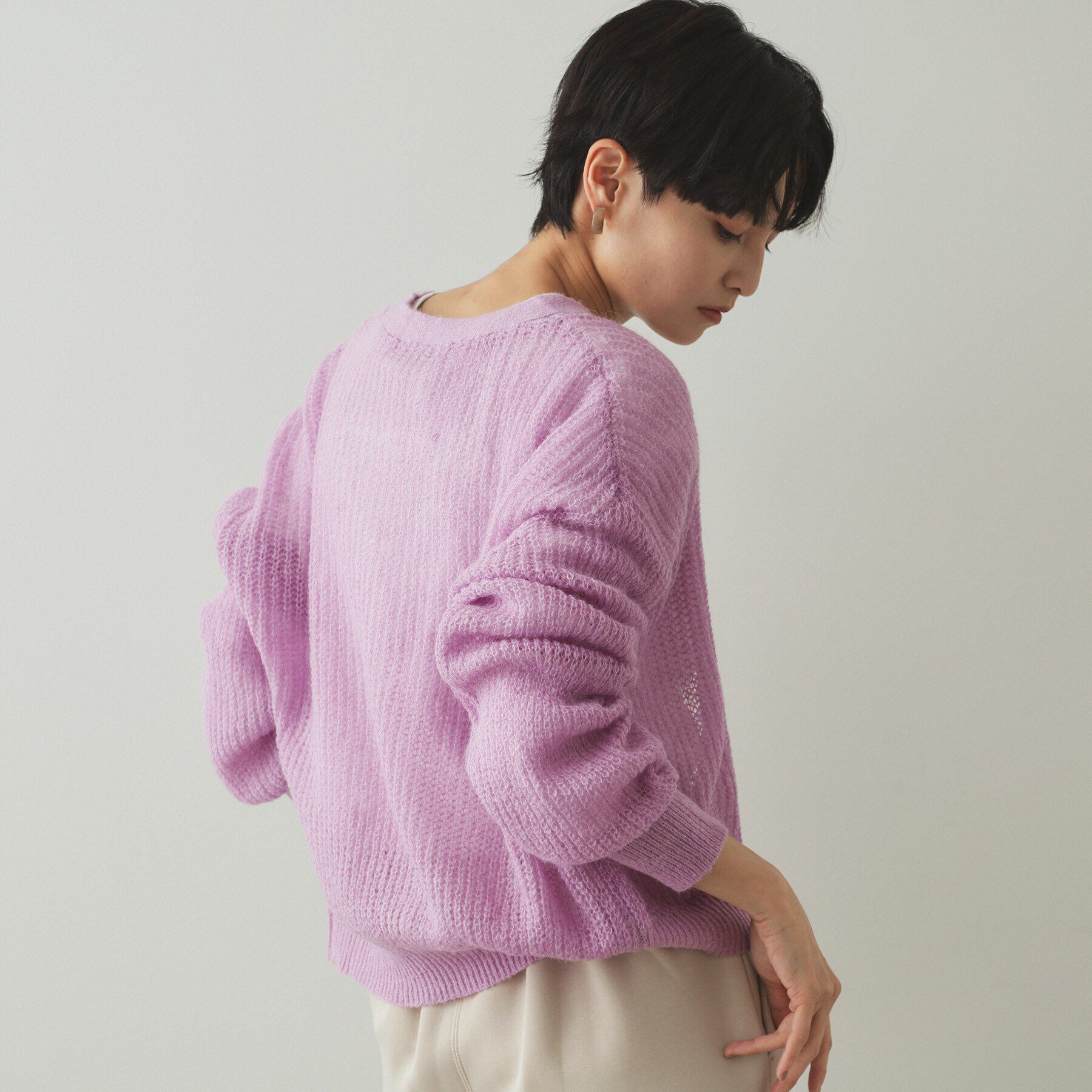 OPAQUE.CLIP「モヘヤ混シアーVネックカーディガン【洗濯機洗い可】」|カーディガン|