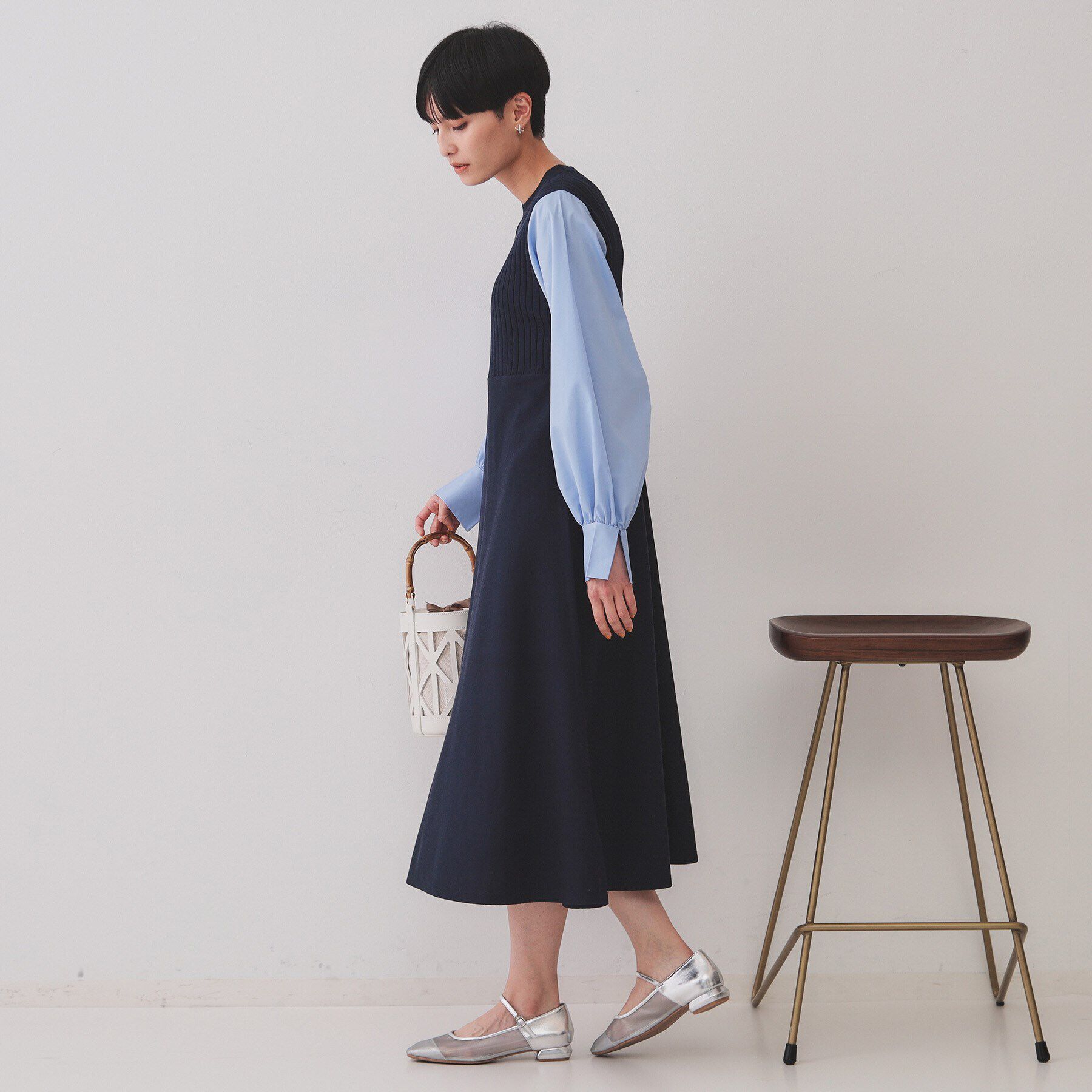 OPAQUE.CLIP「フハクスリーブドッキングニットワンピース【洗濯機洗い可/抗ピル】」|ワンピース|