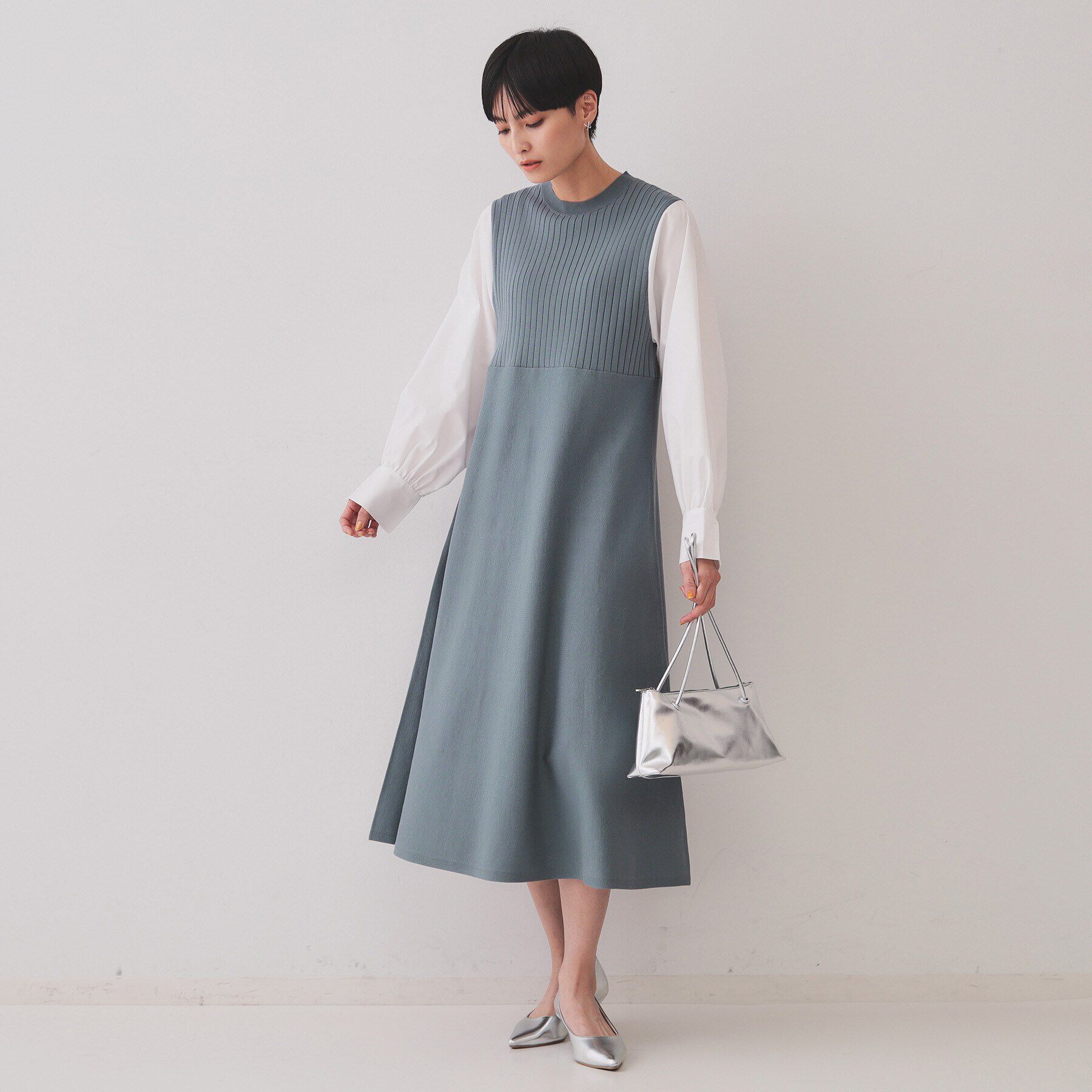 OPAQUE.CLIP「フハクスリーブドッキングニットワンピース【洗濯機洗い可/抗ピル】」|ワンピース|