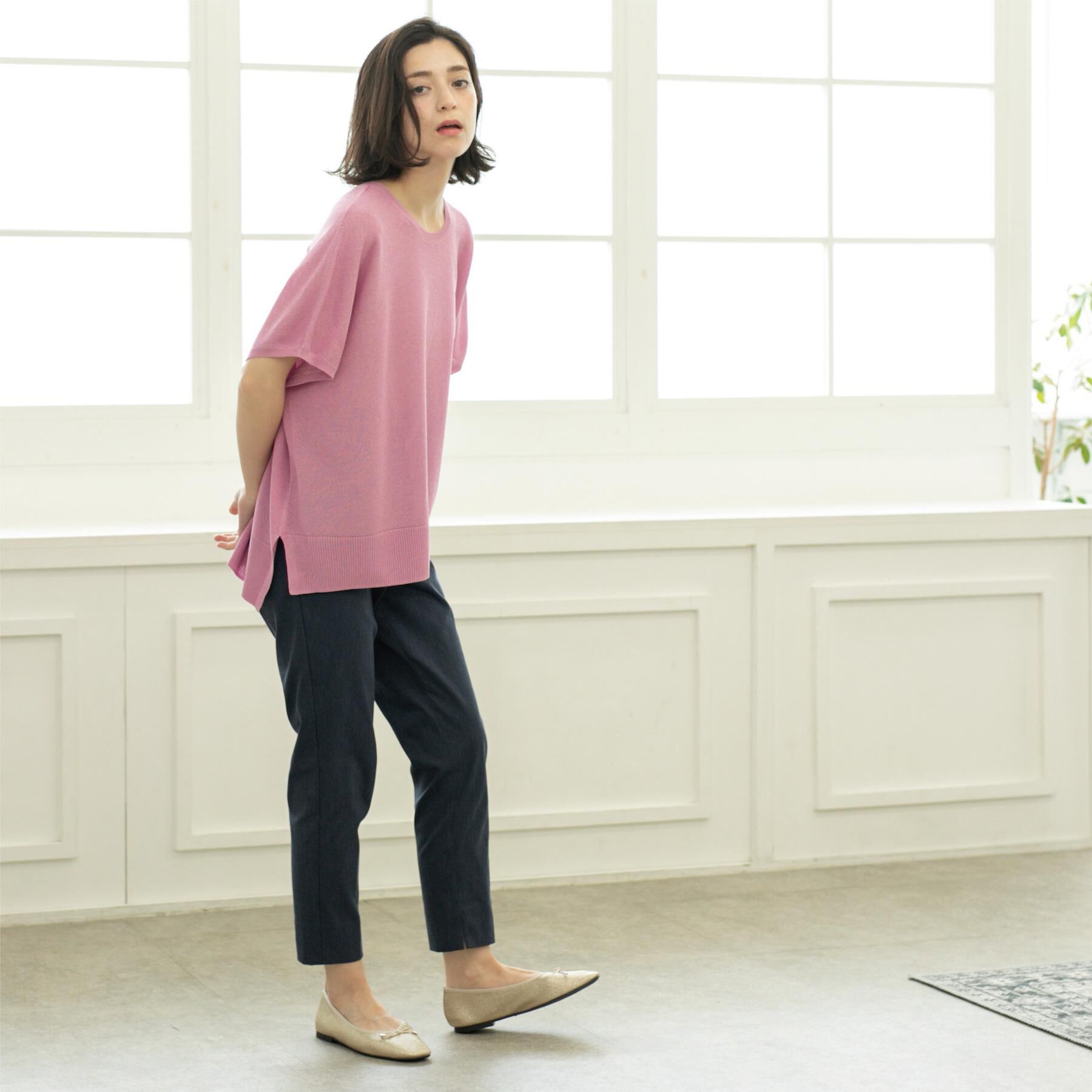 OPAQUE.CLIP「《5色展開/S-LLサイズ》リラクシーメッシュニット【洗濯機洗い可】」|ニット・セーター|