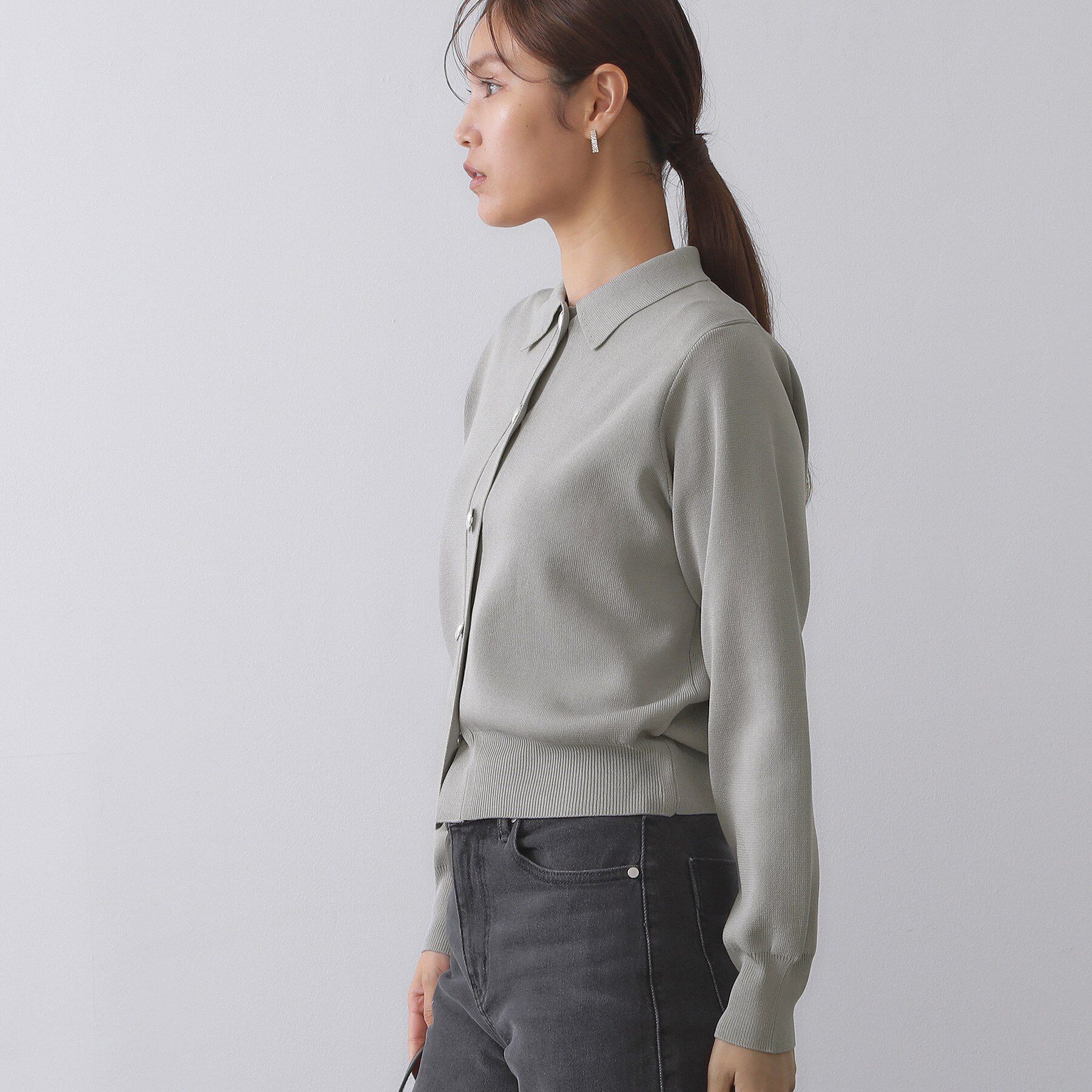 OPAQUE.CLIP「衿付き変形ボタンニットカーディガン【洗濯機OK/抗ピル】」|カーディガン|