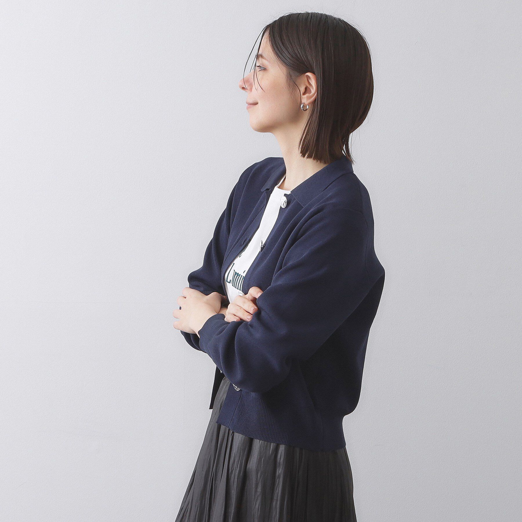 OPAQUE.CLIP「衿付き変形ボタンニットカーディガン【洗濯機OK/抗ピル】」|カーディガン|