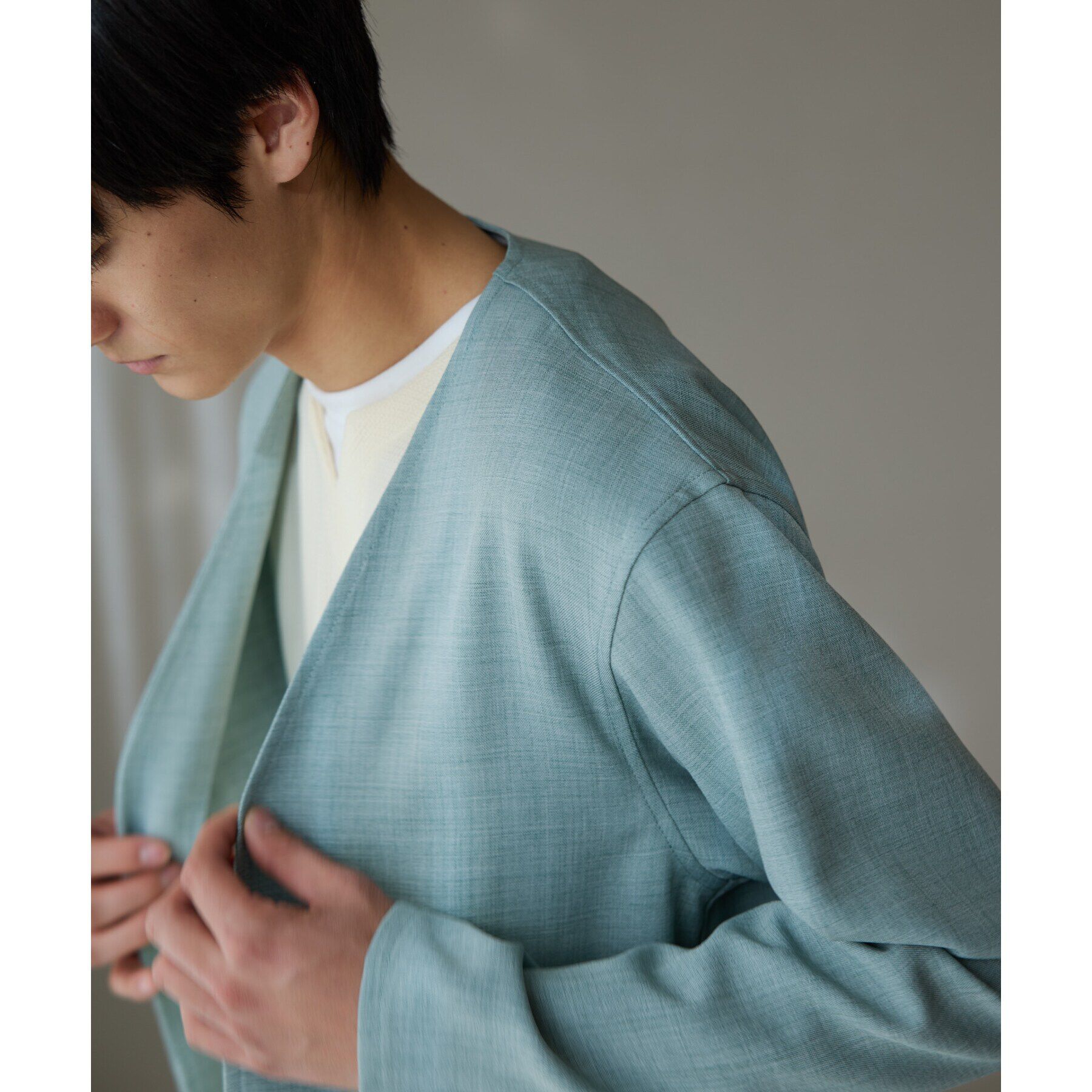 THE SHOP TK「【CAVIAN/キャビアン】リサイクルシャークスキンノーカラーカーディガン セットアップ可」|カーディガン|