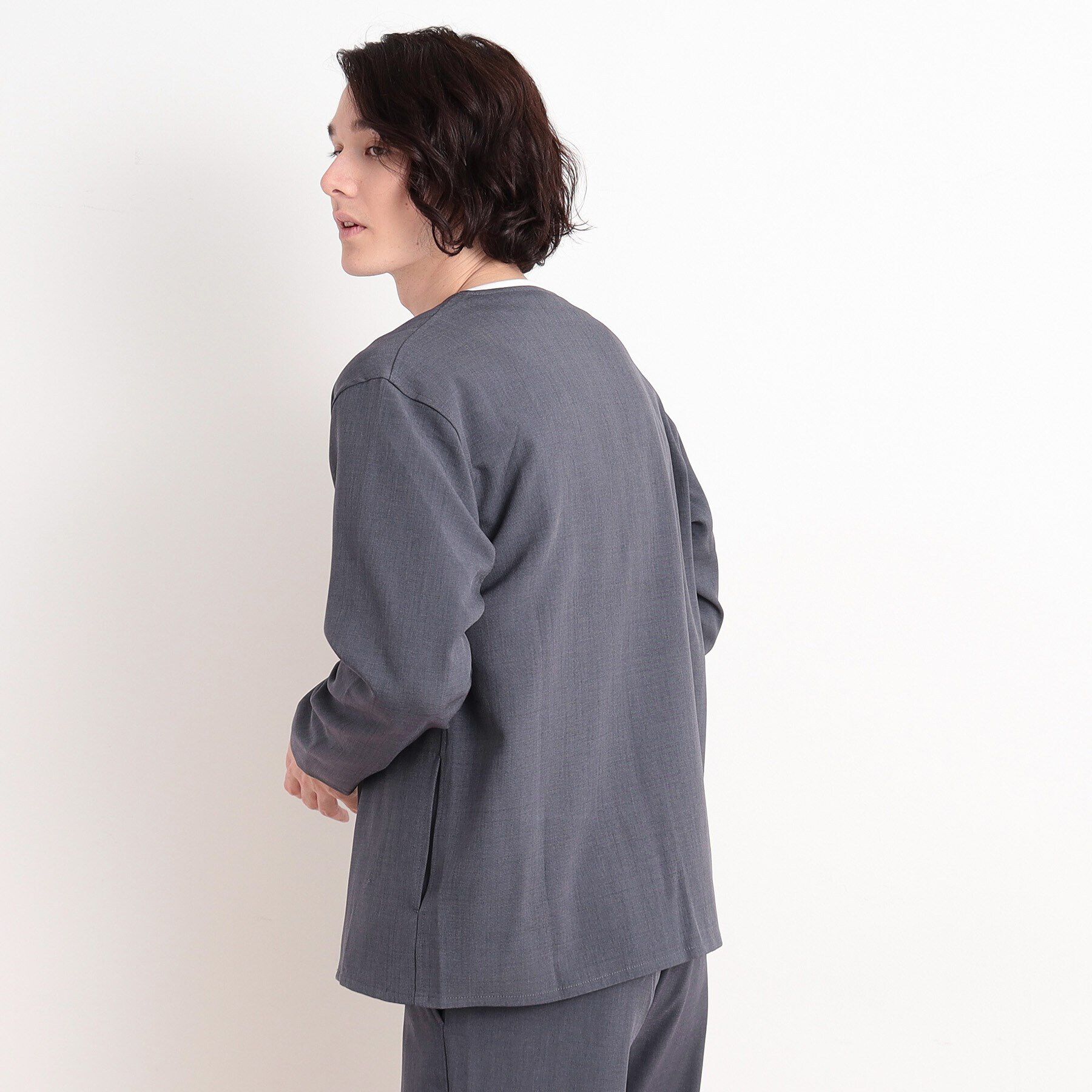 THE SHOP TK「【CAVIAN/キャビアン】リサイクルシャークスキンノーカラーカーディガン セットアップ可」|カーディガン|