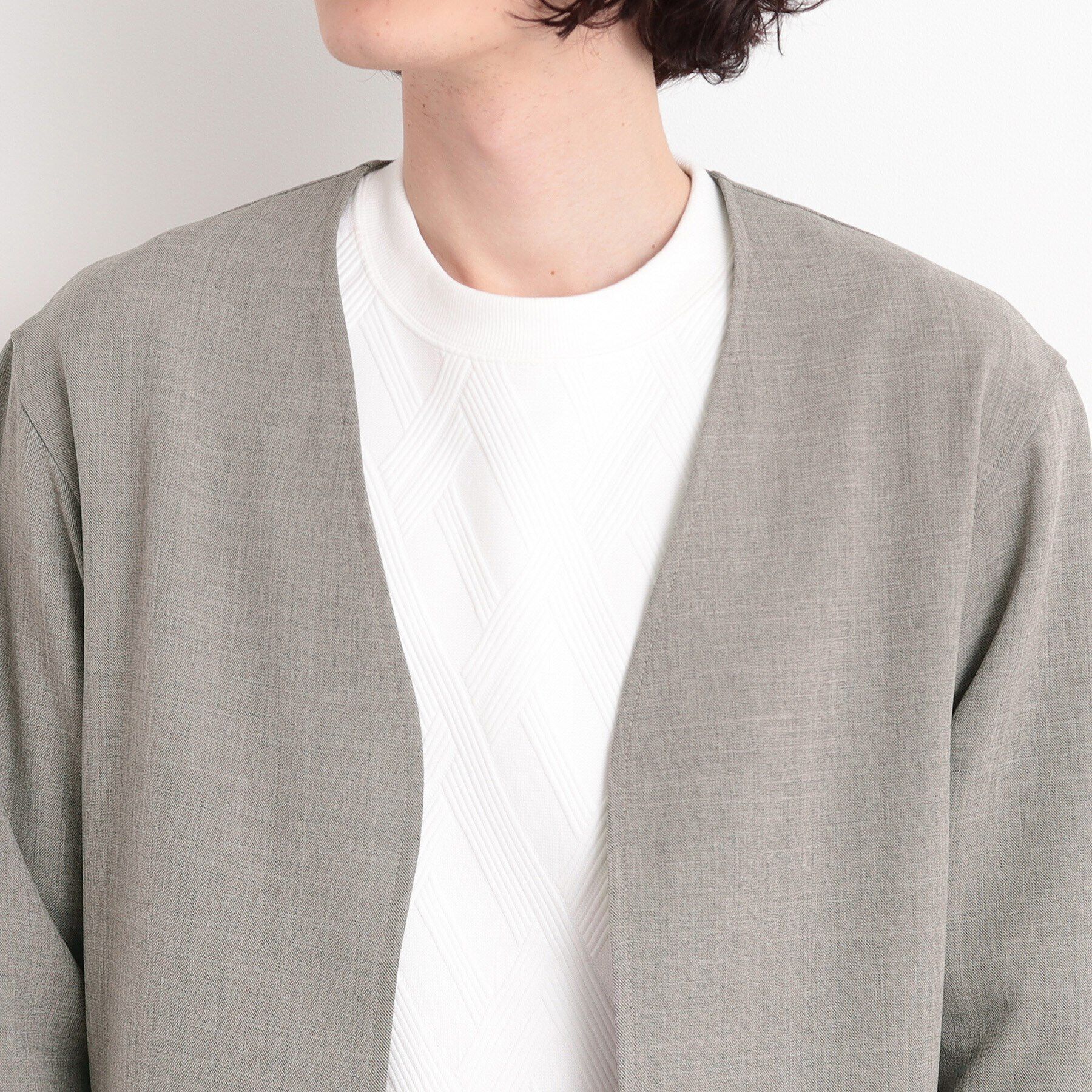 THE SHOP TK「【CAVIAN/キャビアン】リサイクルシャークスキンノーカラーカーディガン セットアップ可」|カーディガン|