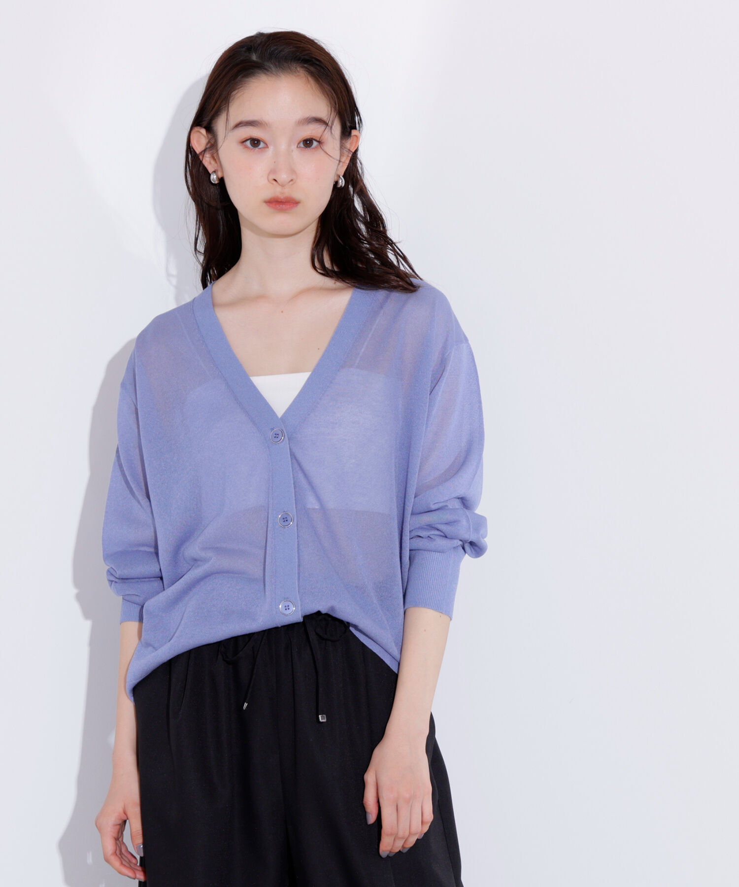  「ルーズミドルシアーカーディガン」|ニット・セーター|ブルー