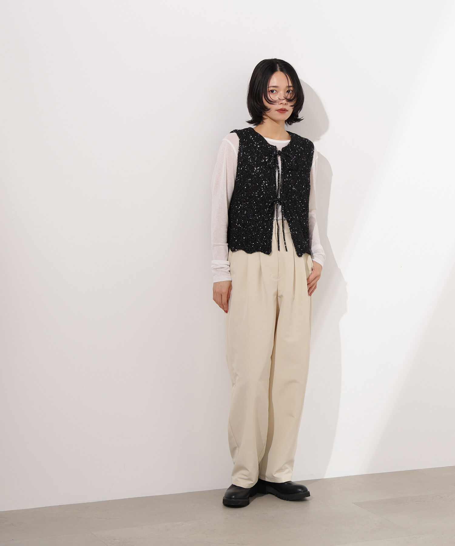  「ラメネップ透かし編みジレ」|ニット・セーター|