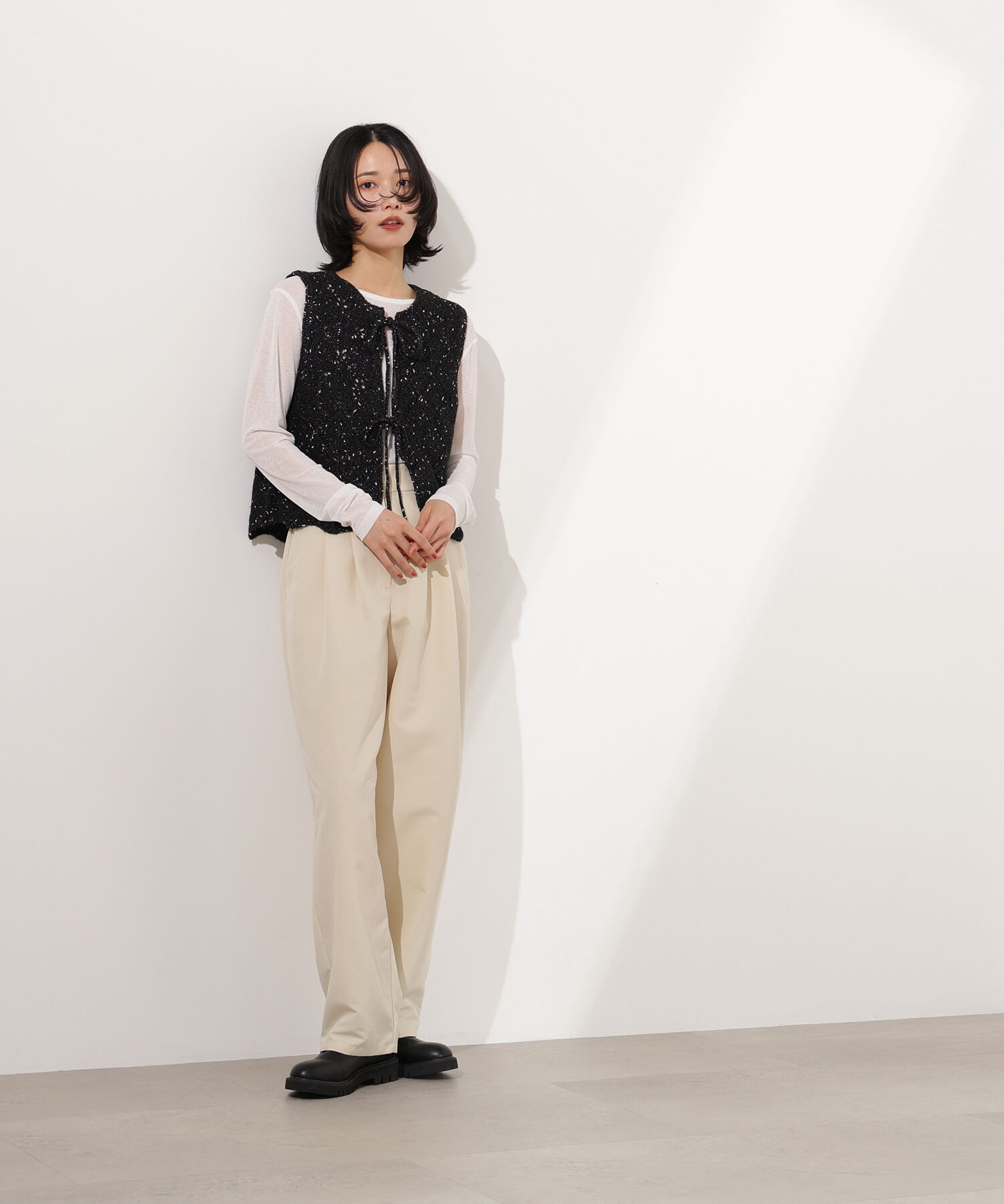  「ラメネップ透かし編みジレ」|ニット・セーター|