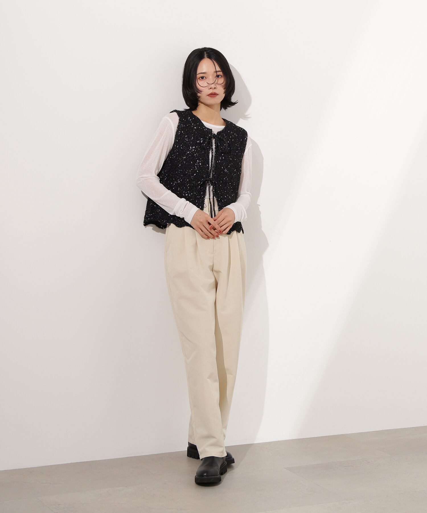  「ラメネップ透かし編みジレ」|ニット・セーター|