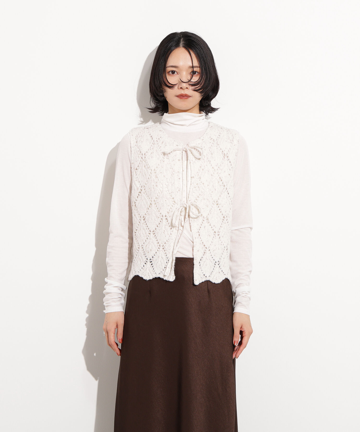  「ラメネップ透かし編みジレ」|ニット・セーター|