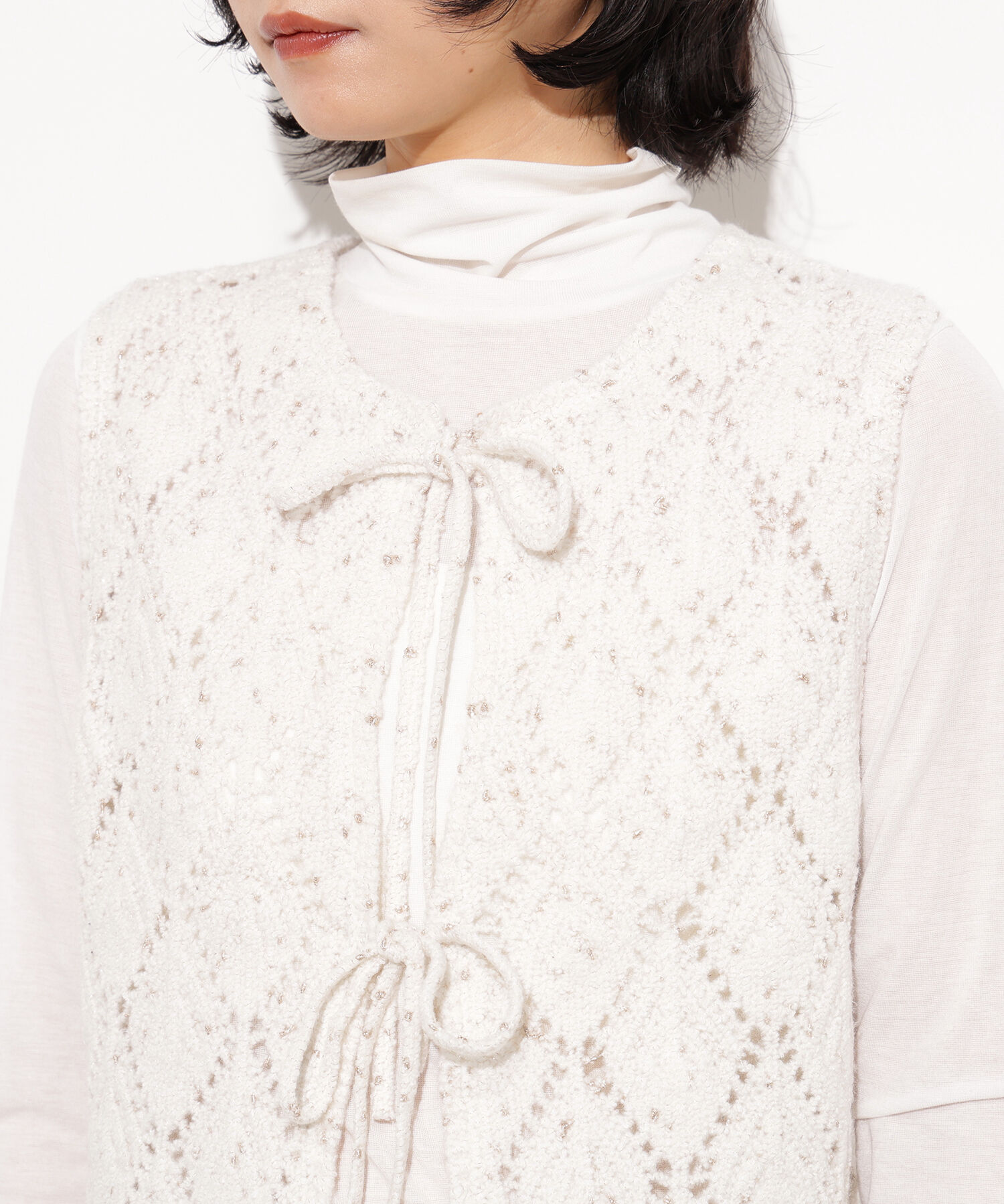  「ラメネップ透かし編みジレ」|ニット・セーター|