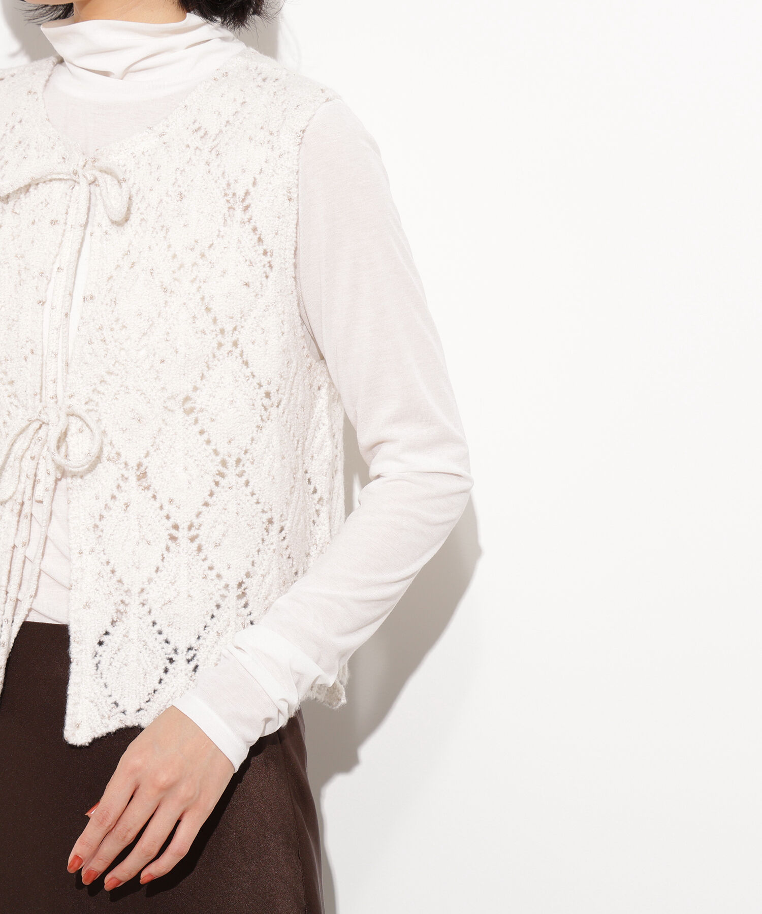  「ラメネップ透かし編みジレ」|ニット・セーター|