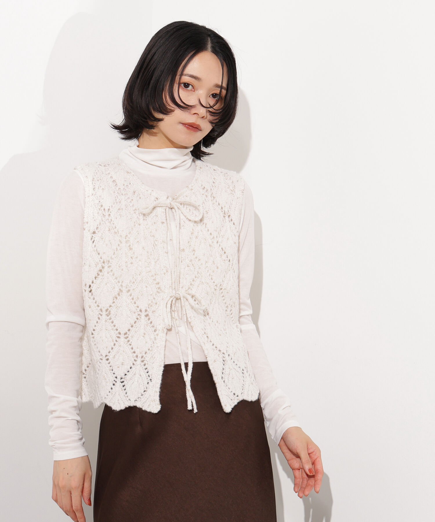  「ラメネップ透かし編みジレ」|ニット・セーター|