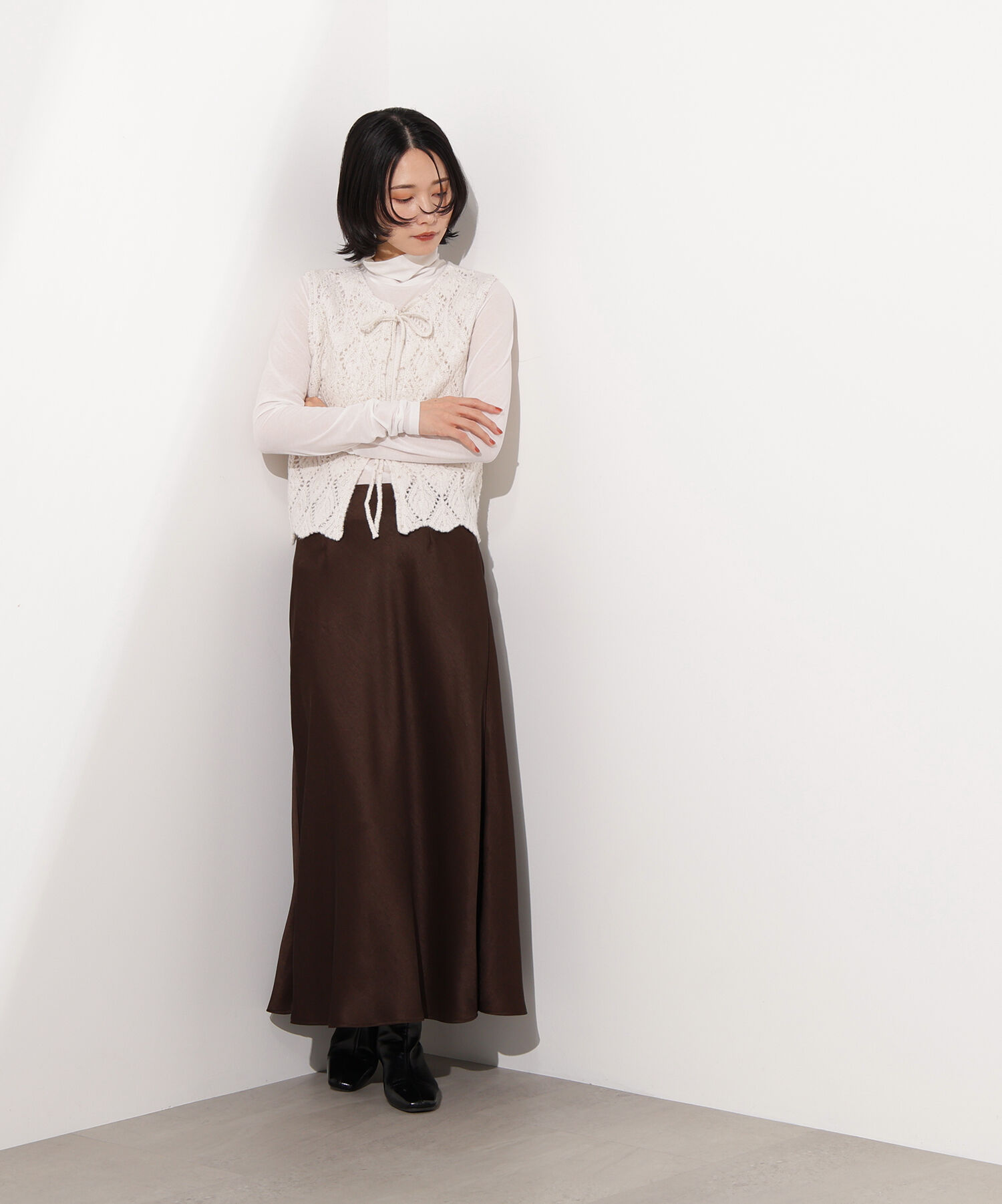  「ラメネップ透かし編みジレ」|ニット・セーター|