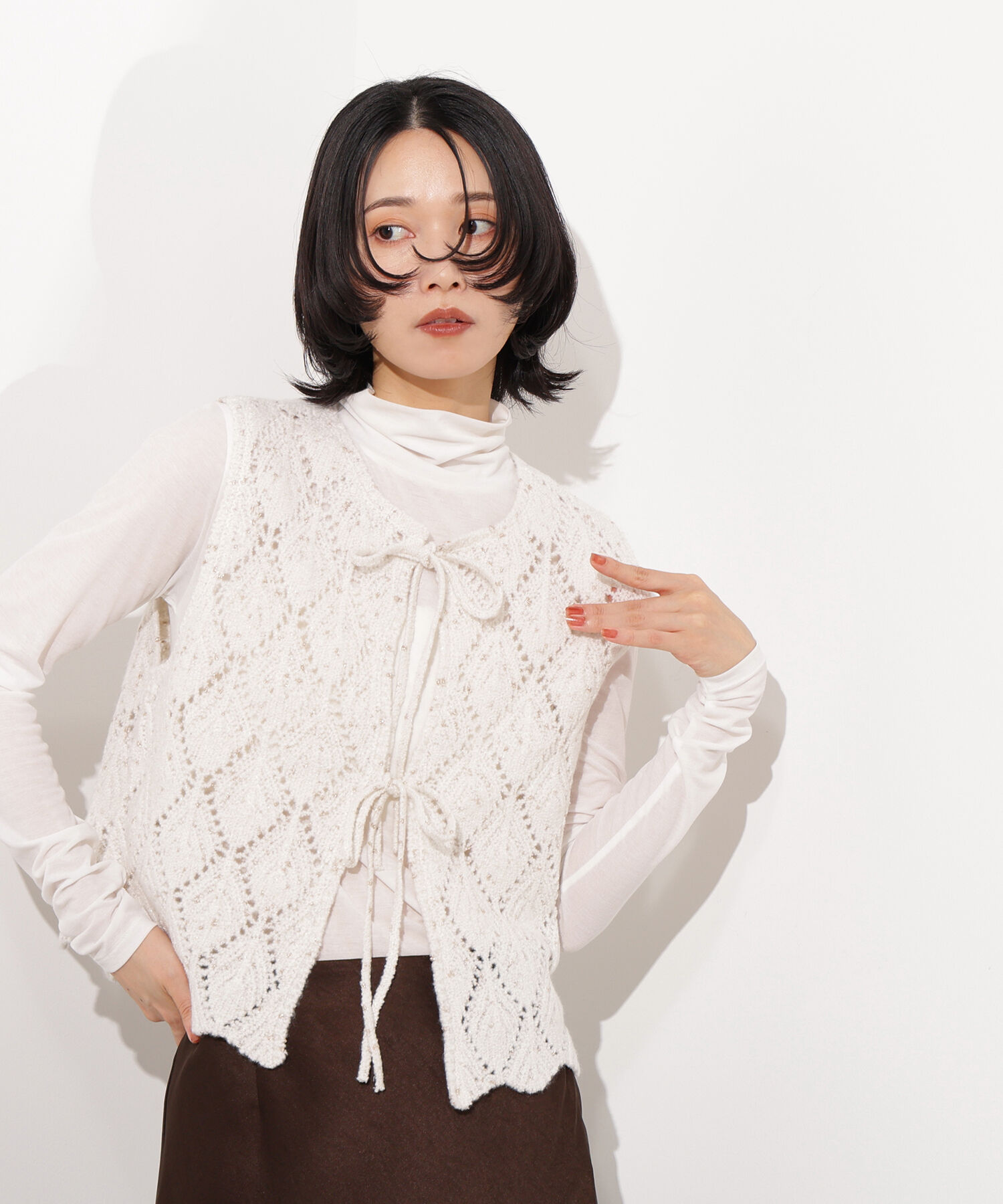  「ラメネップ透かし編みジレ」|ニット・セーター|