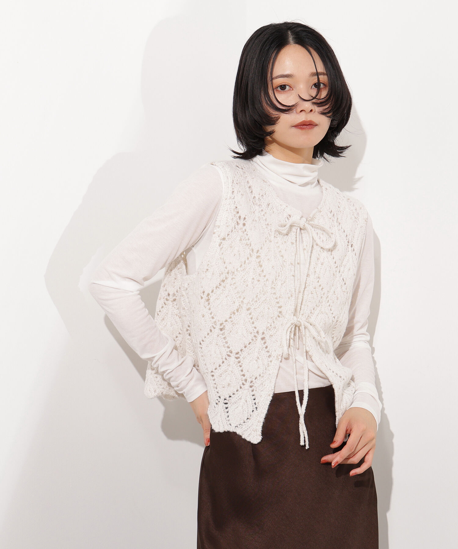  「ラメネップ透かし編みジレ」|ニット・セーター|