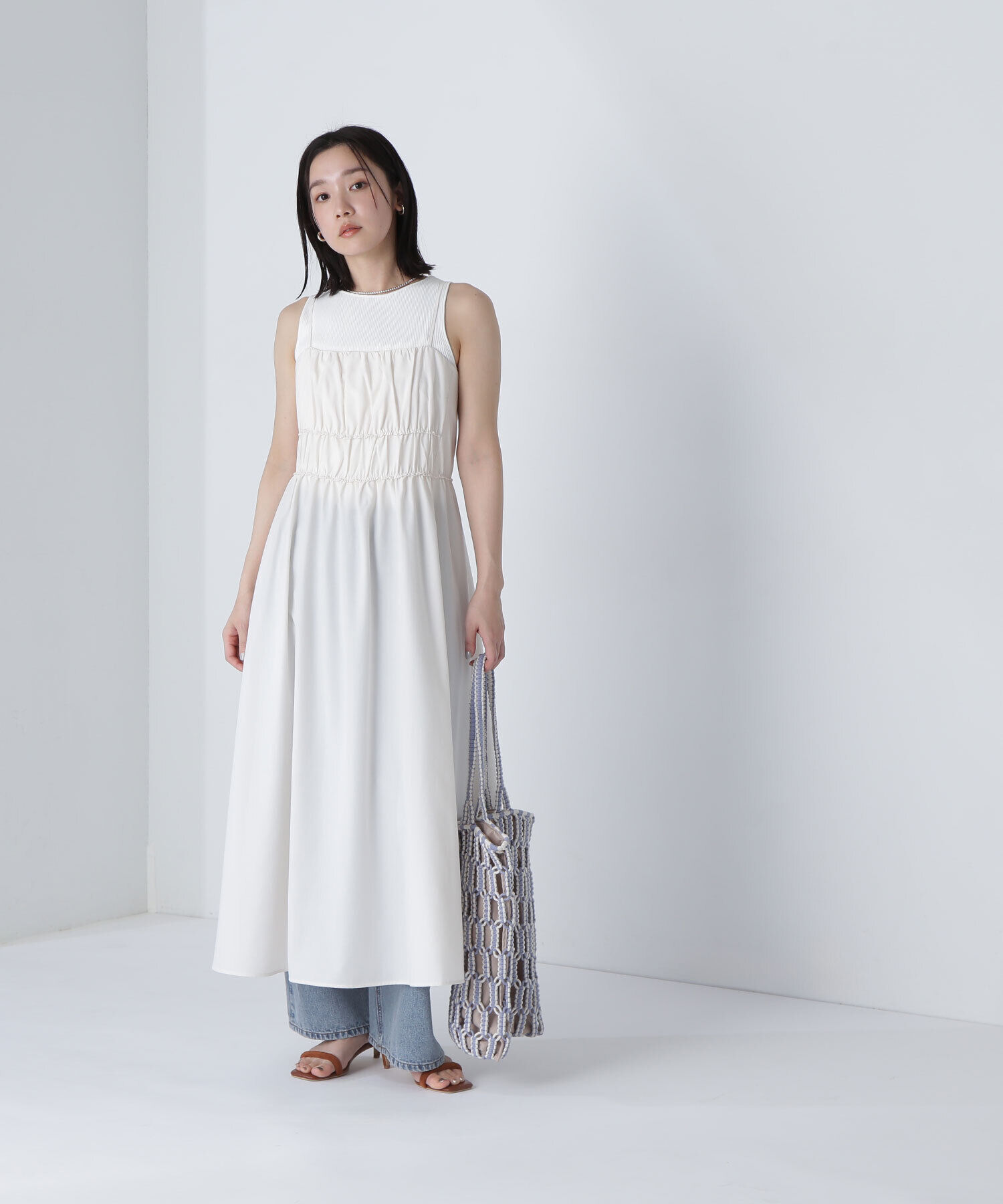  「ギャザーデザインキャミワンピース」|ワンピース|