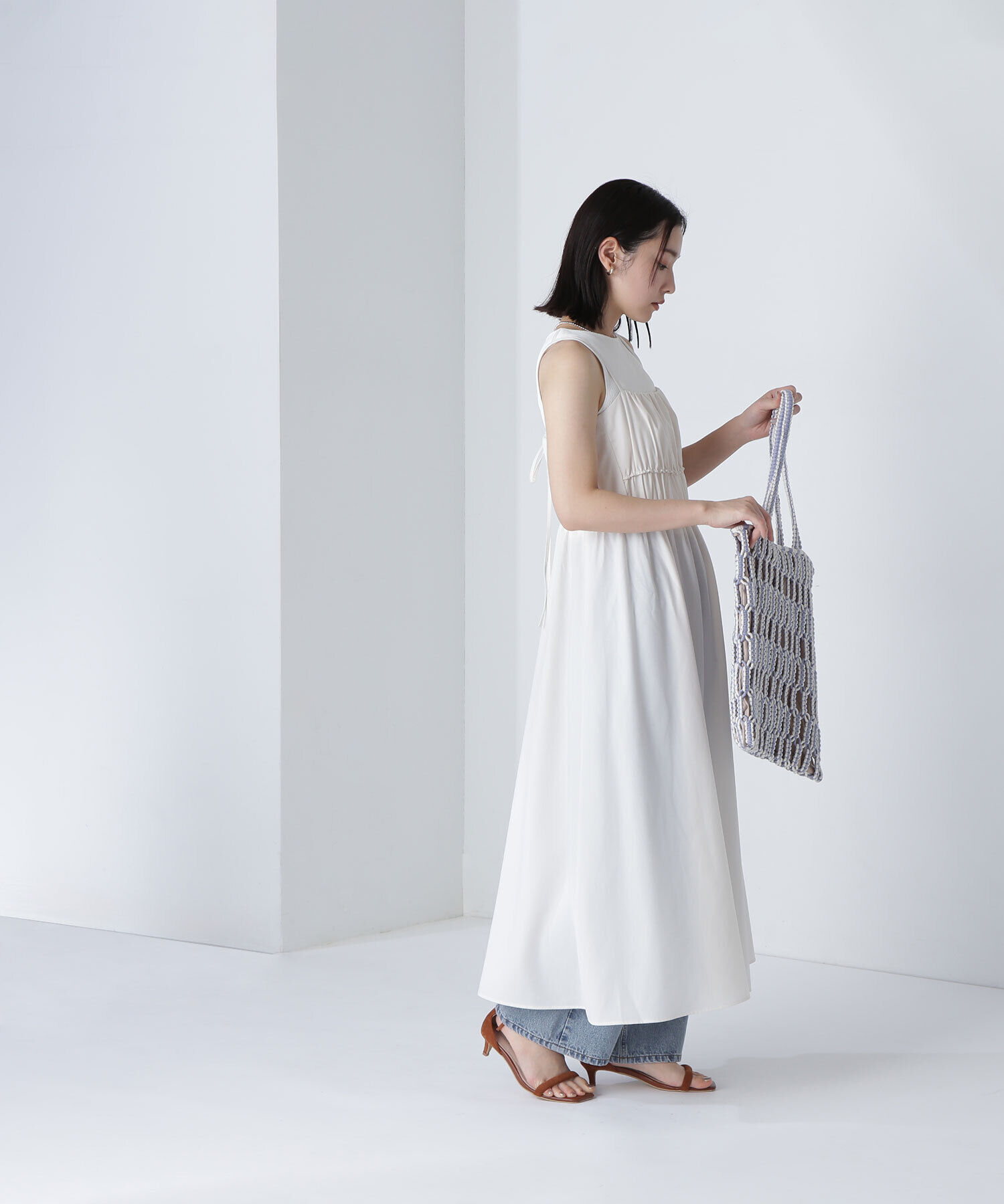  「ギャザーデザインキャミワンピース」|ワンピース|