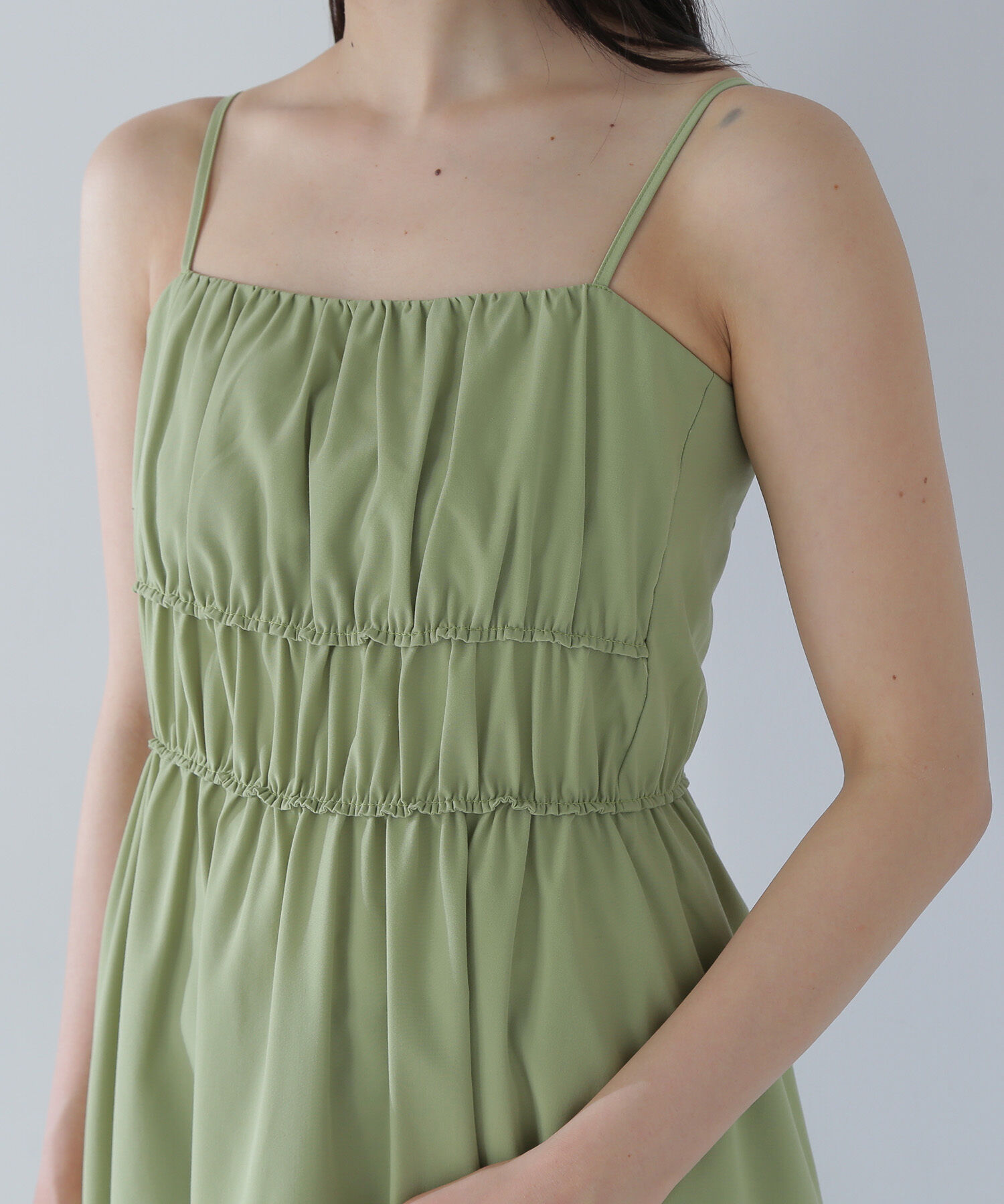  「ギャザーデザインキャミワンピース」|ワンピース|