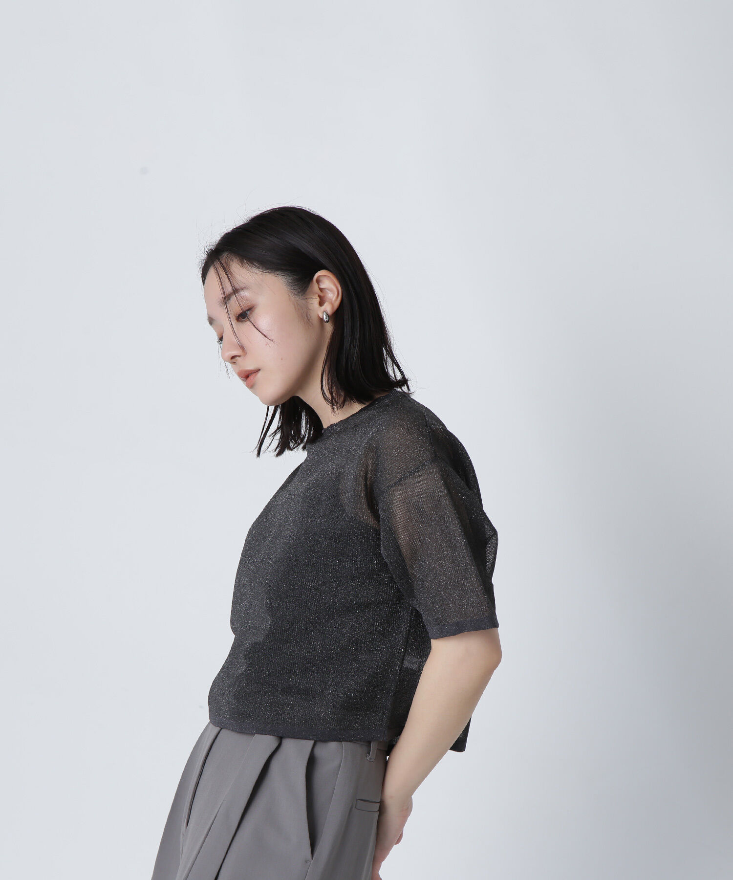  「クロップドシアーニットTシャツ」|ニット・セーター|