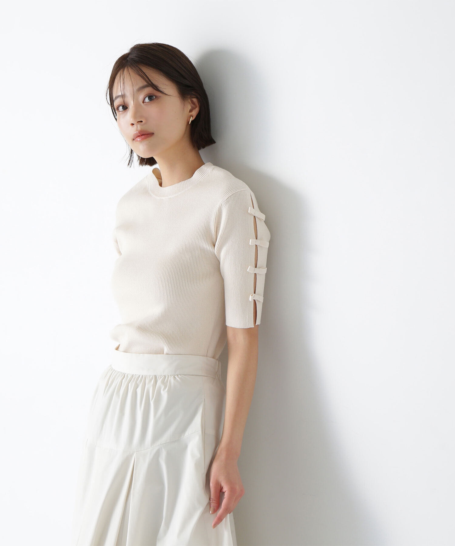  「リボンスリーブニット」|ニット・セーター|オフ1
