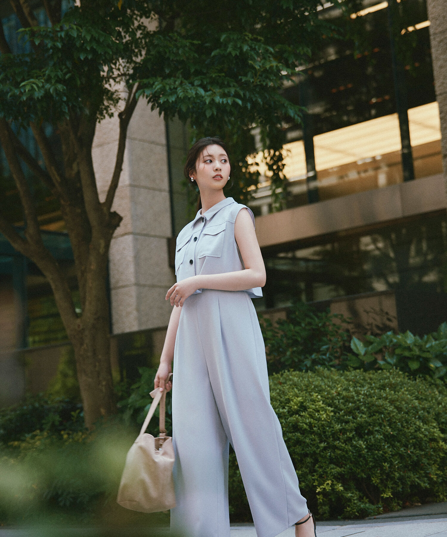  「クロップドポケットシャツ＆オールインワン」|ワンピース|