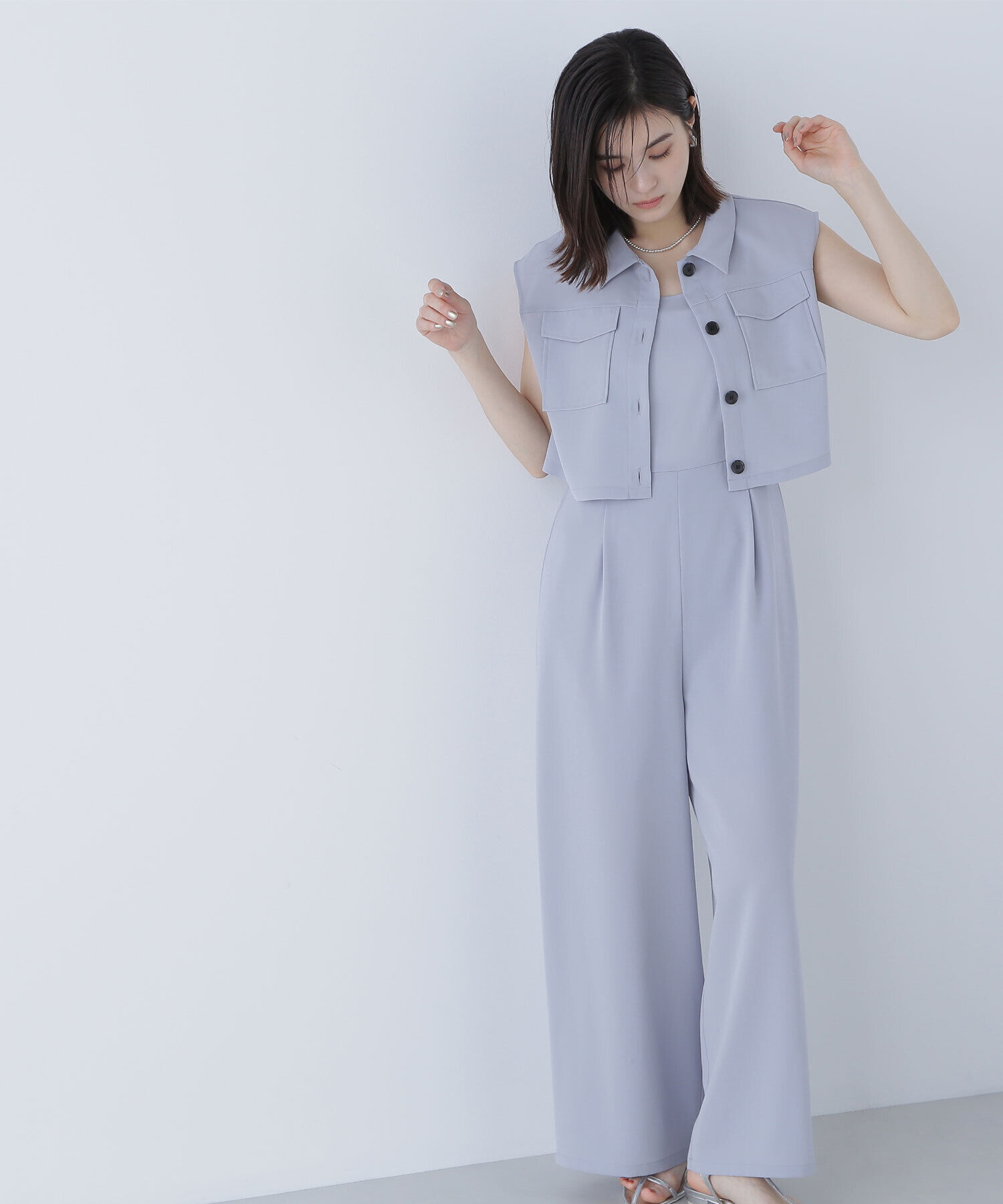  「クロップドポケットシャツ＆オールインワン」|ワンピース|