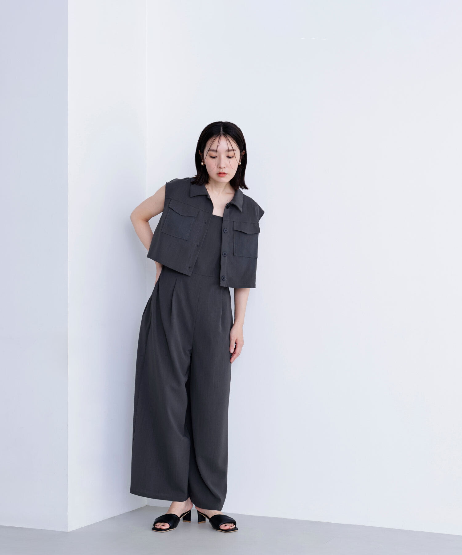  「クロップドポケットシャツ＆オールインワン」|ワンピース|